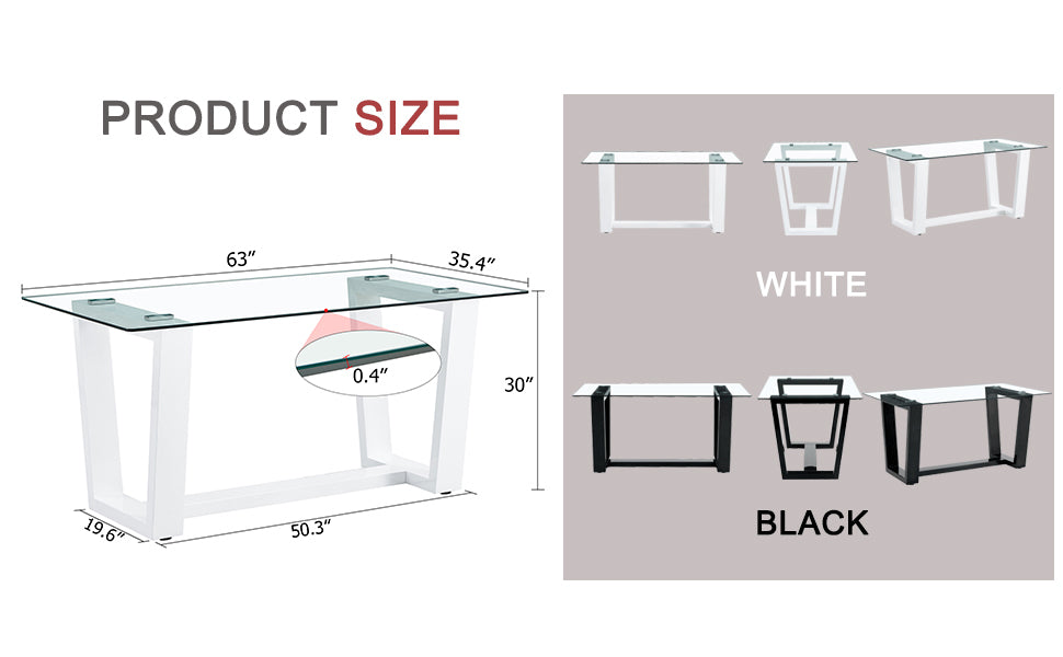 Glass Dining Table Large Modern Minimalist Rectangular For 6 8 With 0.4" Tempered Glass Tabletop And White Mdf Trapezoid Bracket,For Kitchen Dining Living Meeting Room Banquet Hall F 1550 W1151S00323 White Mdf