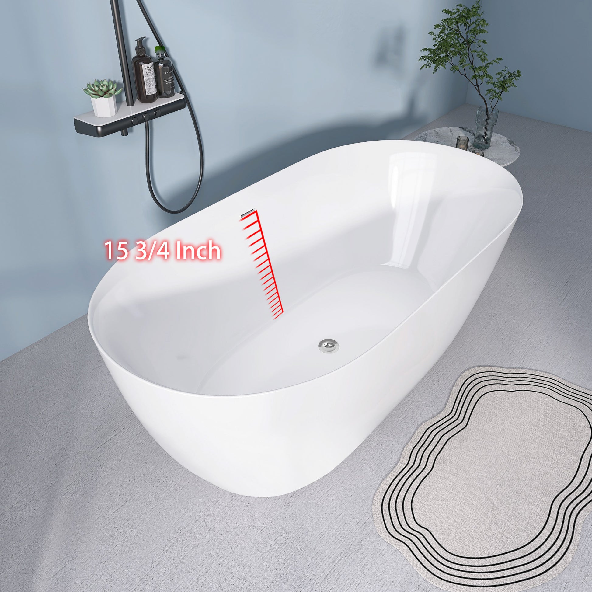 51" Acrylic Free Standing Tub Classic Oval Shape Soaking Tub Adjustable Freestanding Bathtub With Integrated Slotted Overflow And Chrome Pop Up Drain Anti Clogging Gloss White Gloss White Oval Bathroom Freestanding Tubs Polished Less Than 59 In Modern