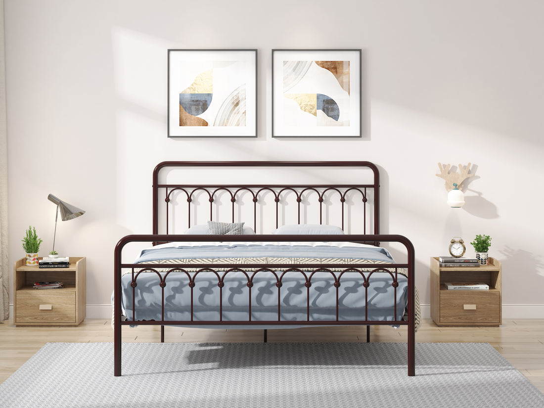 Tara Metal Bed Queen, Antique Brown Box Spring Not Required Queen Antique Brown Metal Bedroom Bed Frame Metal Metal