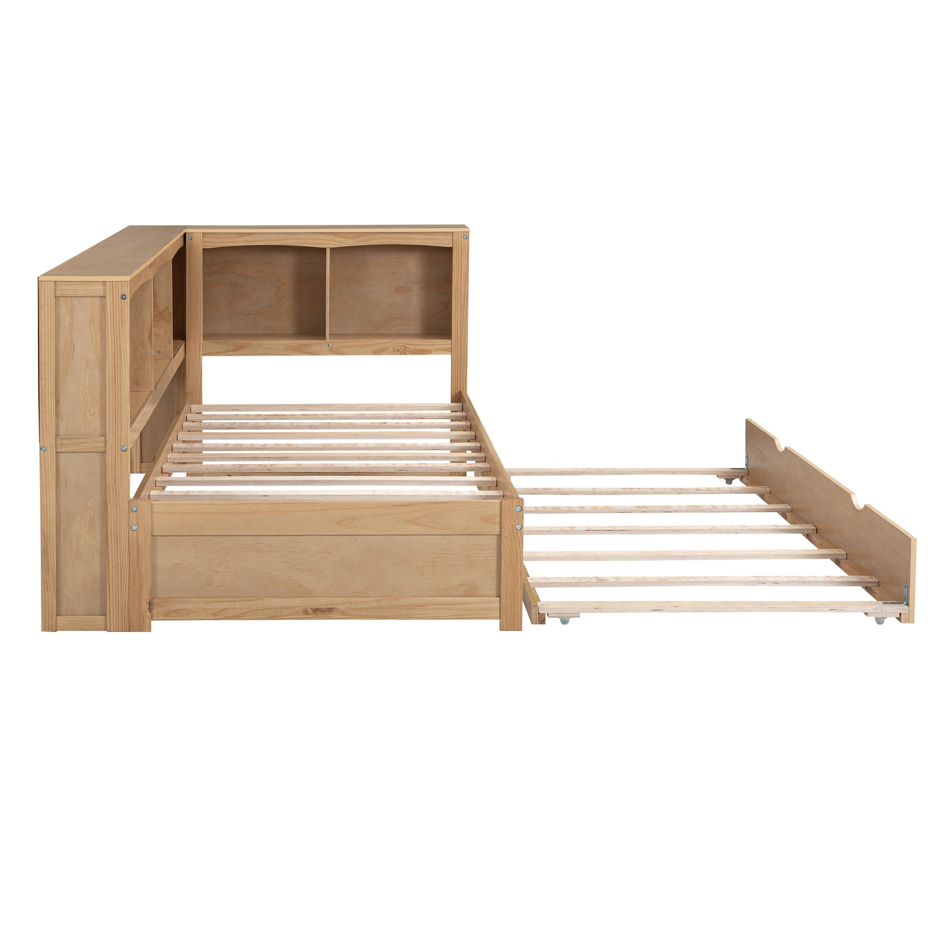 Twin Size Daybed With Trundle, Storage Cabinets And Usb Ports, Wood Color Box Spring Not Required Twin White Wood Solid Wood Mdf