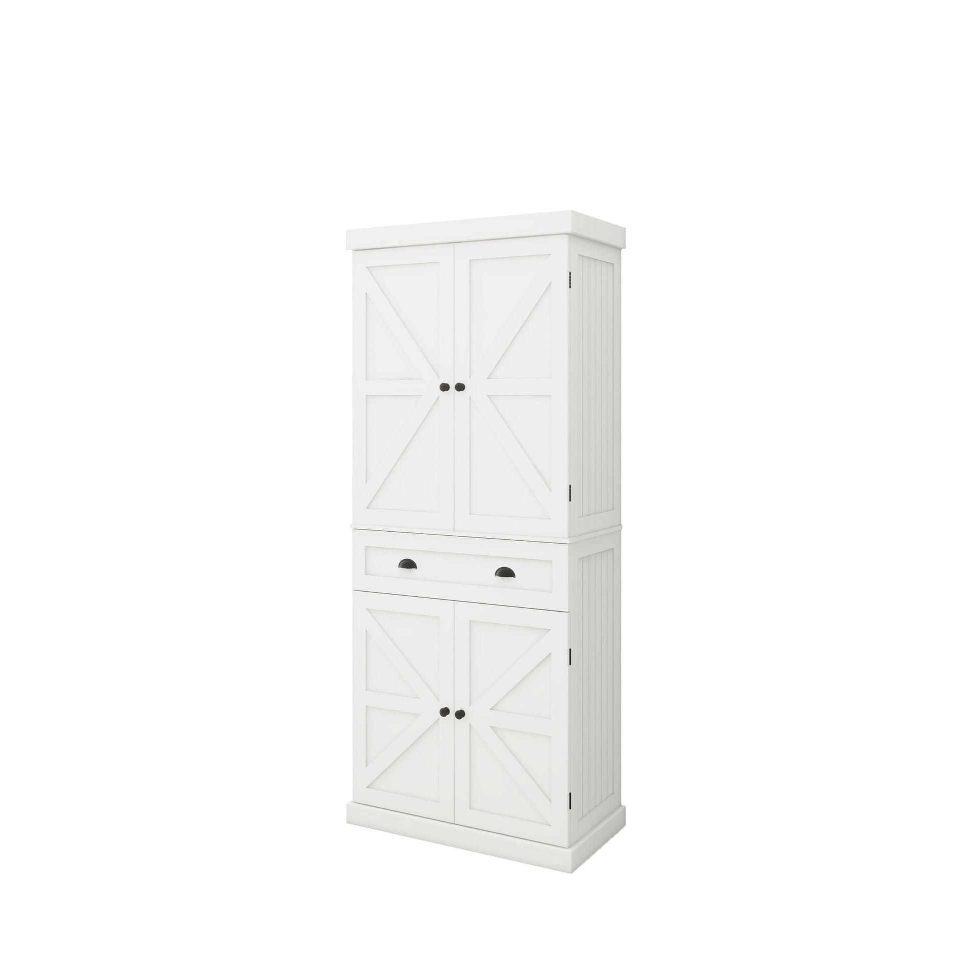 71" Kitchen Pantry Storage Cabinetwith 4 Doors, Drawer, 2 Adjustable Shelves, Freestanding Cupboard For Dining Room Living Room, Laundry White White Mdf