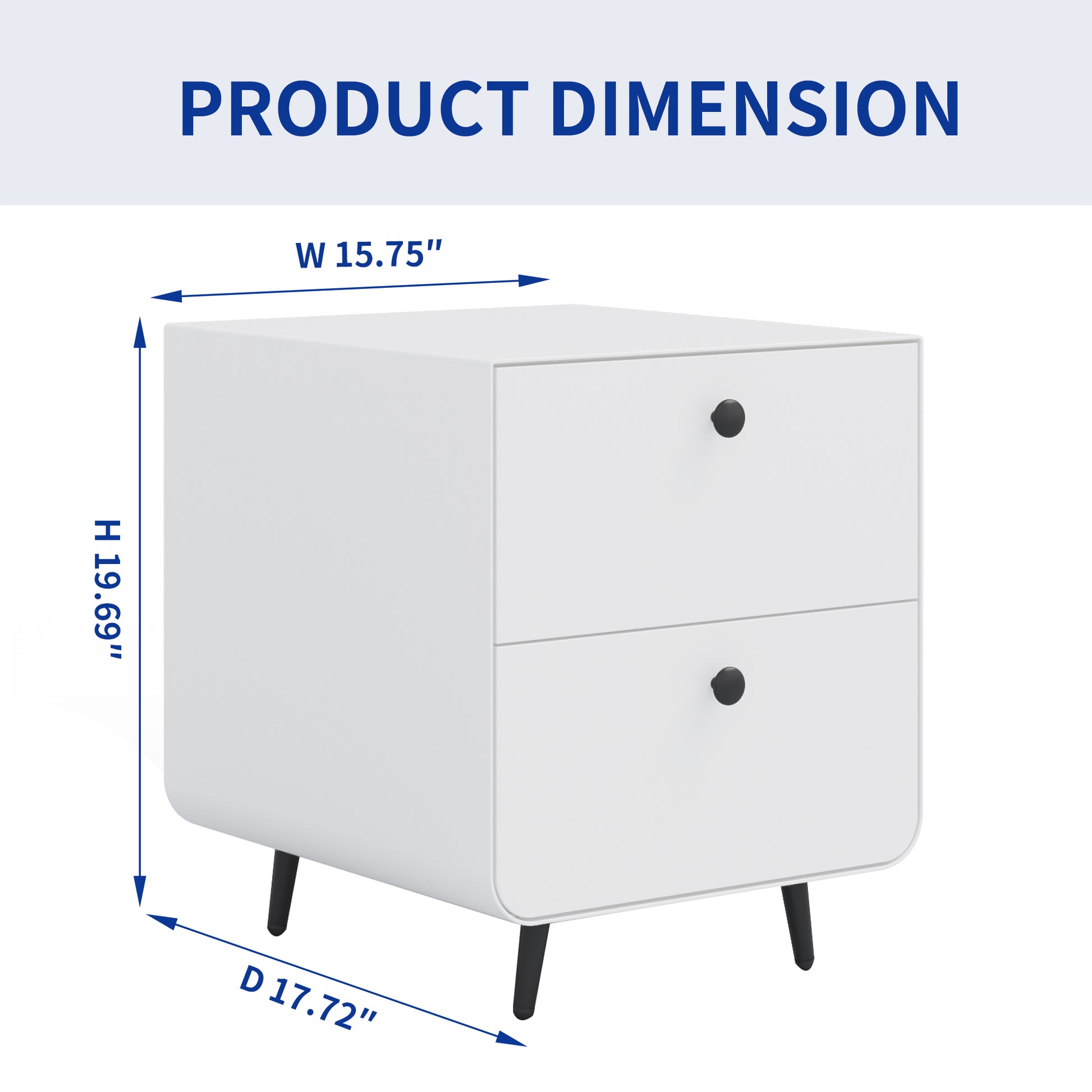 Modern Night Stand Storage Cabinet For Living Room Bedroom, Steel Cabinet With 2 Drawers,Bedside Furniture, Circular Handle White Steel