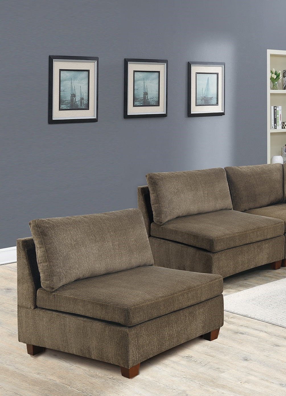 Living Room Furniture Tan Chenille Modular Sectional 7Pc Set Modular Sofa Set Couch 3X Corner Wedge 3X Armless Chairs And 1X Ottoman Plywood Tan Chenille Wood Primary Living Space Cushion Back Contemporary,Modern Modular Chenille 7 Seat