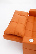 Futon Chair Bed Convertible Chair 3 In 1 Pull Out Sleeper Chair Beds With Usb Ports,Wear Resistant And Anti Scratch, Armchair Bed Sleeper For Living Room Orange Leather Orange Foam Leather 1 Seat