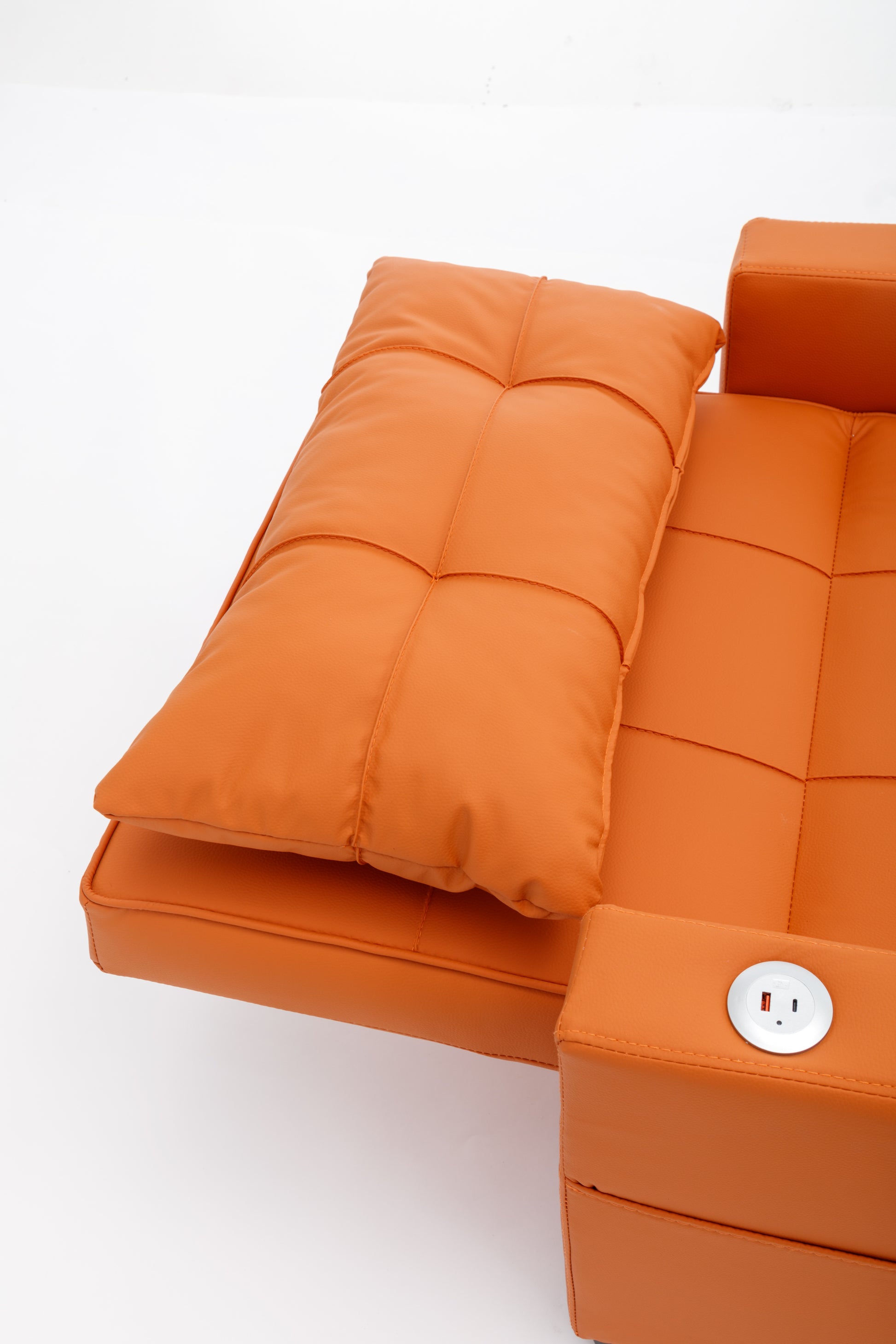 Futon Chair Bed Convertible Chair 3 In 1 Pull Out Sleeper Chair Beds With Usb Ports,Wear Resistant And Anti Scratch, Armchair Bed Sleeper For Living Room Orange Leather Orange Foam Leather 1 Seat