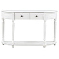 Retro Circular Curved Design Console Table With Open Style Shelf Solid Wooden Frame And Legs Two Top Drawers White, Old Sku: Wf298768Aak White Solid Wood