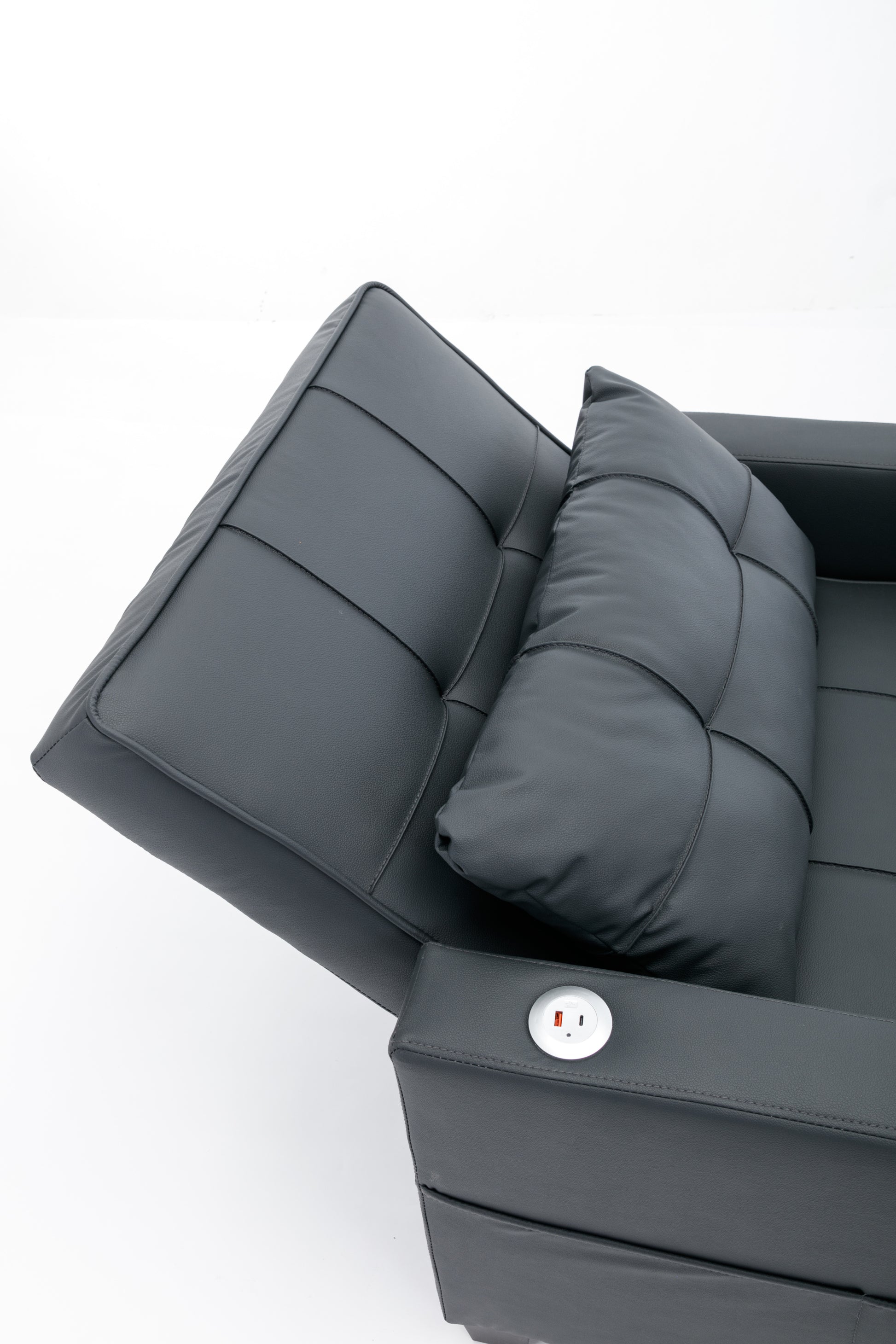 Futon Chair Bed Convertible Chair 3 In 1 Pull Out Sleeper Chair Beds With Usb Ports, Wear Resistant And Anti Scratch, Armchair Bed Sleeper For Living Room Black Leather Black Foam Leather 1 Seat