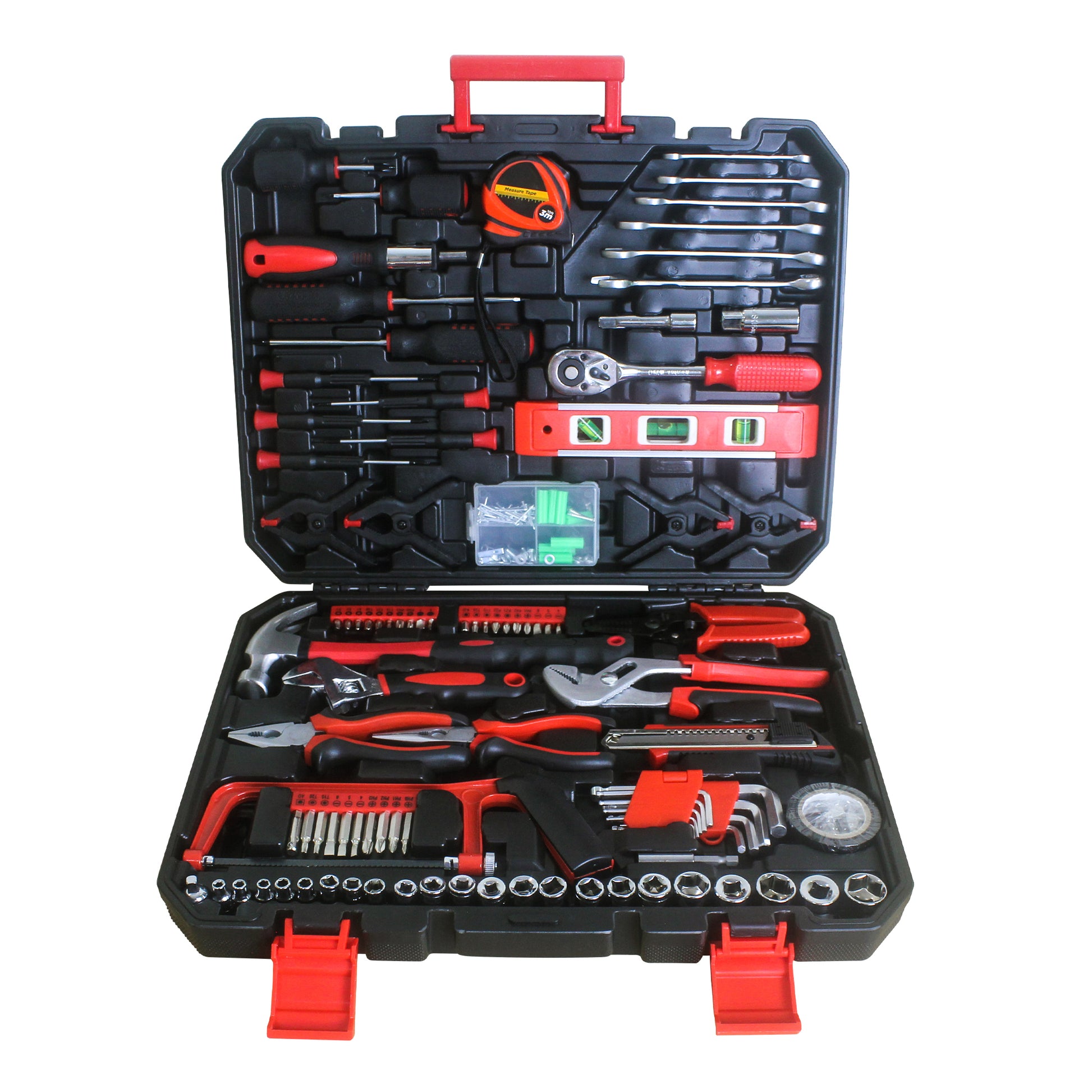 Black Hand Tool Box With Toolset 238Pcs Black Red Carbon Steel