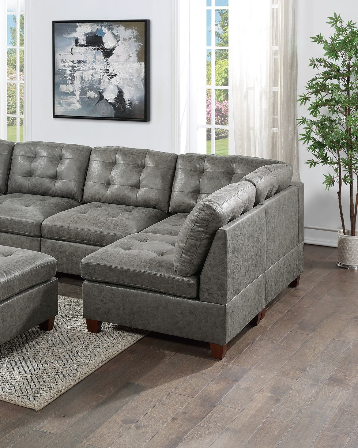 Living Room Furniture Tufted Armless Chair Antique Grey 1Pc Cushion Armless Chair Wooden Legs Grey Primary Living Space Contemporary,Modern Faux Leather