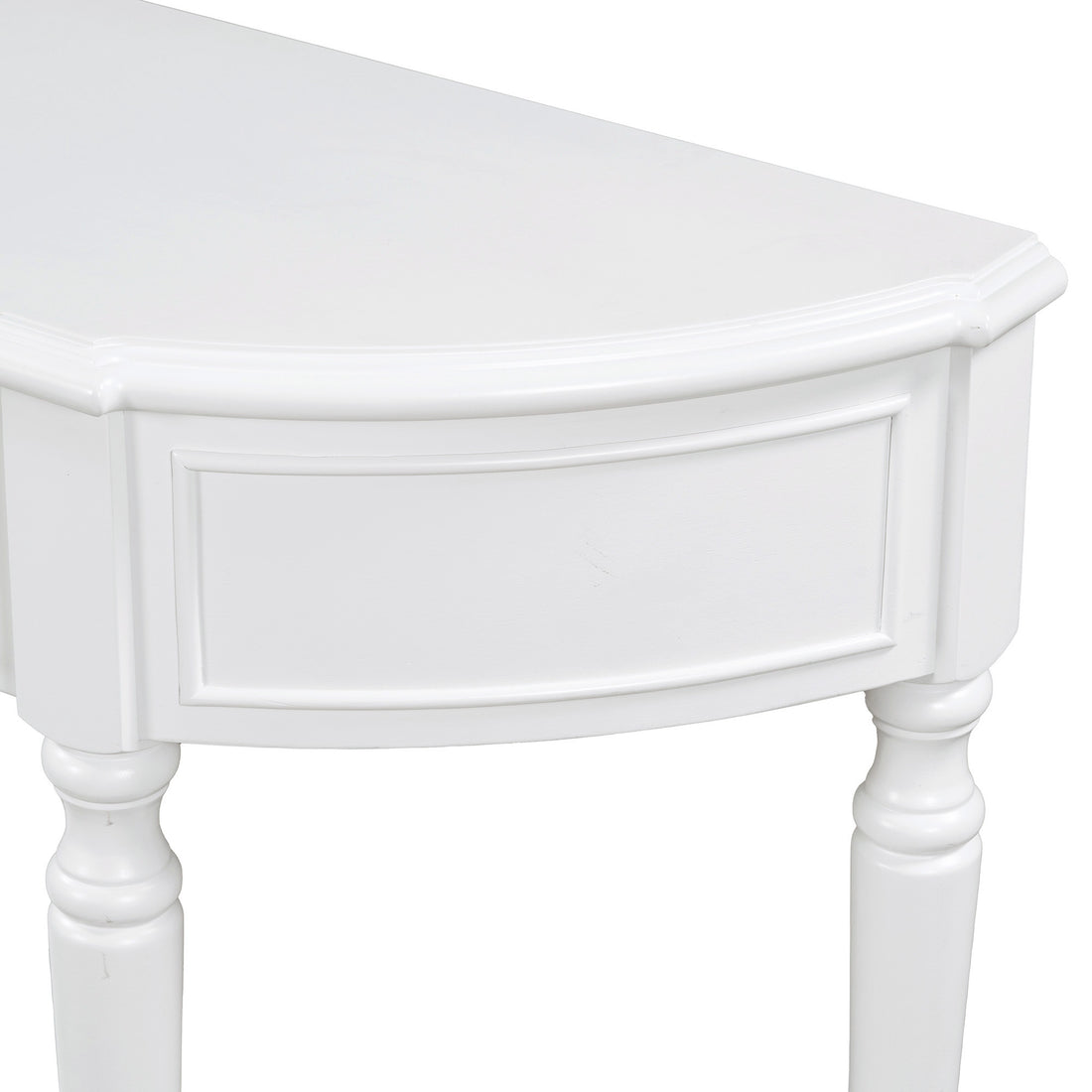 Retro Circular Curved Design Console Table With Open Style Shelf Solid Wooden Frame And Legs Two Top Drawers White, Old Sku: Wf298768Aak White Solid Wood