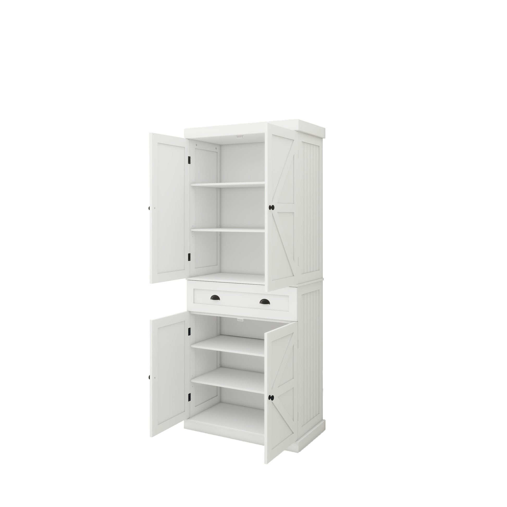 71" Kitchen Pantry Storage Cabinetwith 4 Doors, Drawer, 2 Adjustable Shelves, Freestanding Cupboard For Dining Room Living Room, Laundry White White Mdf