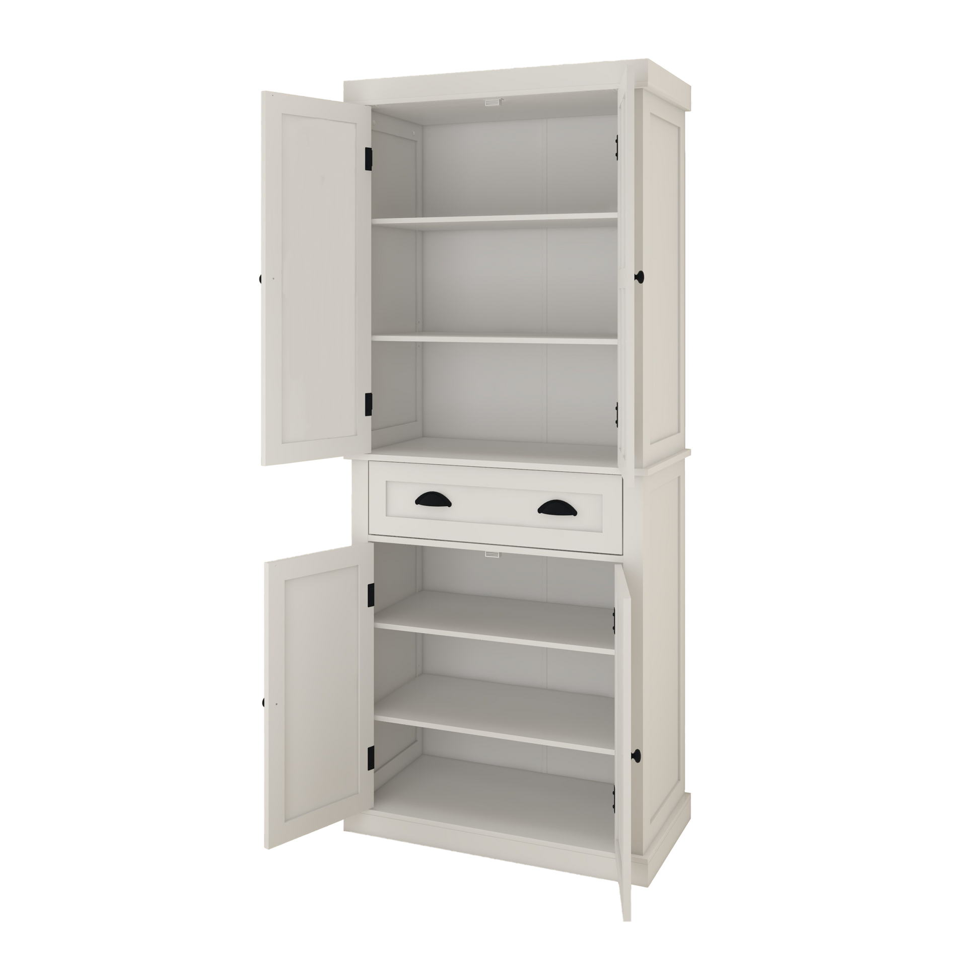 71" Kitchen Pantry Storage Cabinetwith 4 Doors, Drawer, 2 Adjustable Shelves, Freestanding Cupboard For Dining Room Living Room, Laundry White White Mdf