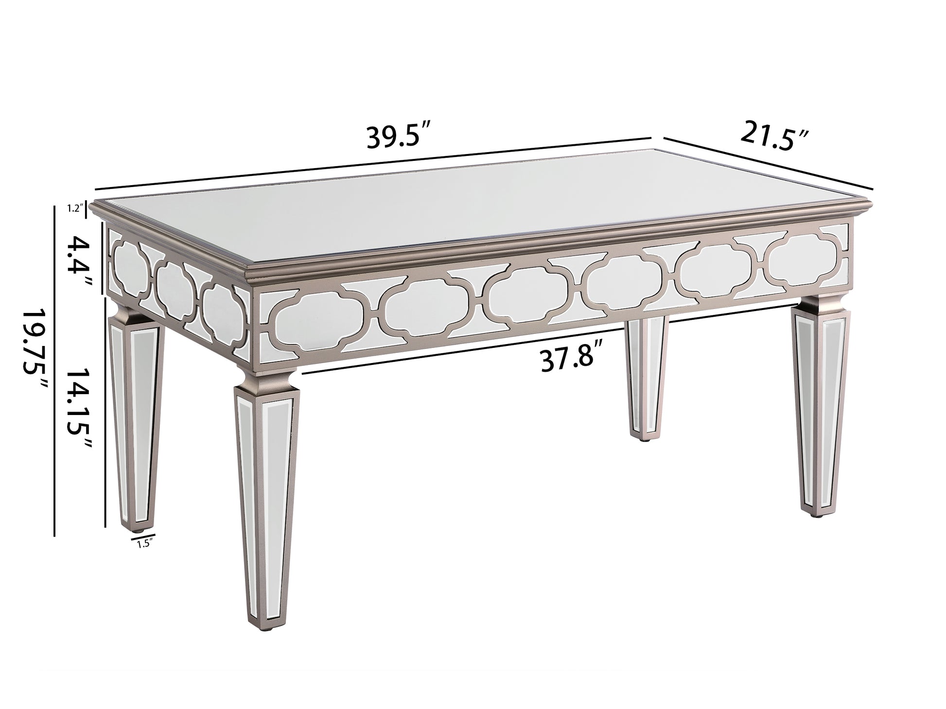 Elegant Shiny Silver Mirror Coffee Table, Cocktail Table 39.5 "X 21.5" X 19.5 " Silver Folding Desk Top Dining Room American Design Automatic Floor Mount Corner Bookcase Kitchen & Dining Tables Laminated Glass H Shape
