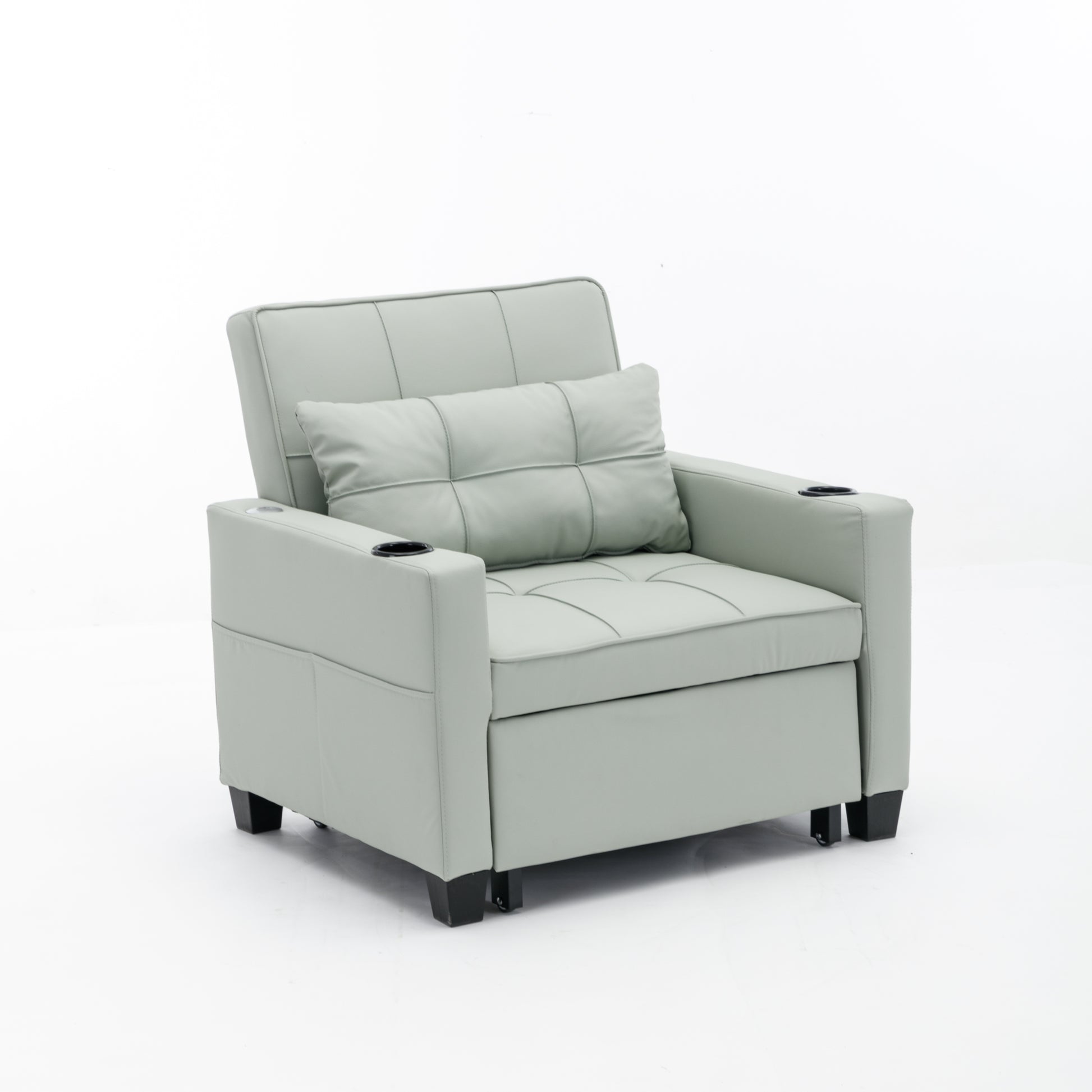 Futon Chair Bed Convertible Chair 3 In 1 Pull Out Sleeper Chair Beds With Usb Ports, Wear Resistant And Anti Scratch, Armchair Bed Sleeper For Living Room Green Leather Green Foam Leather 1 Seat