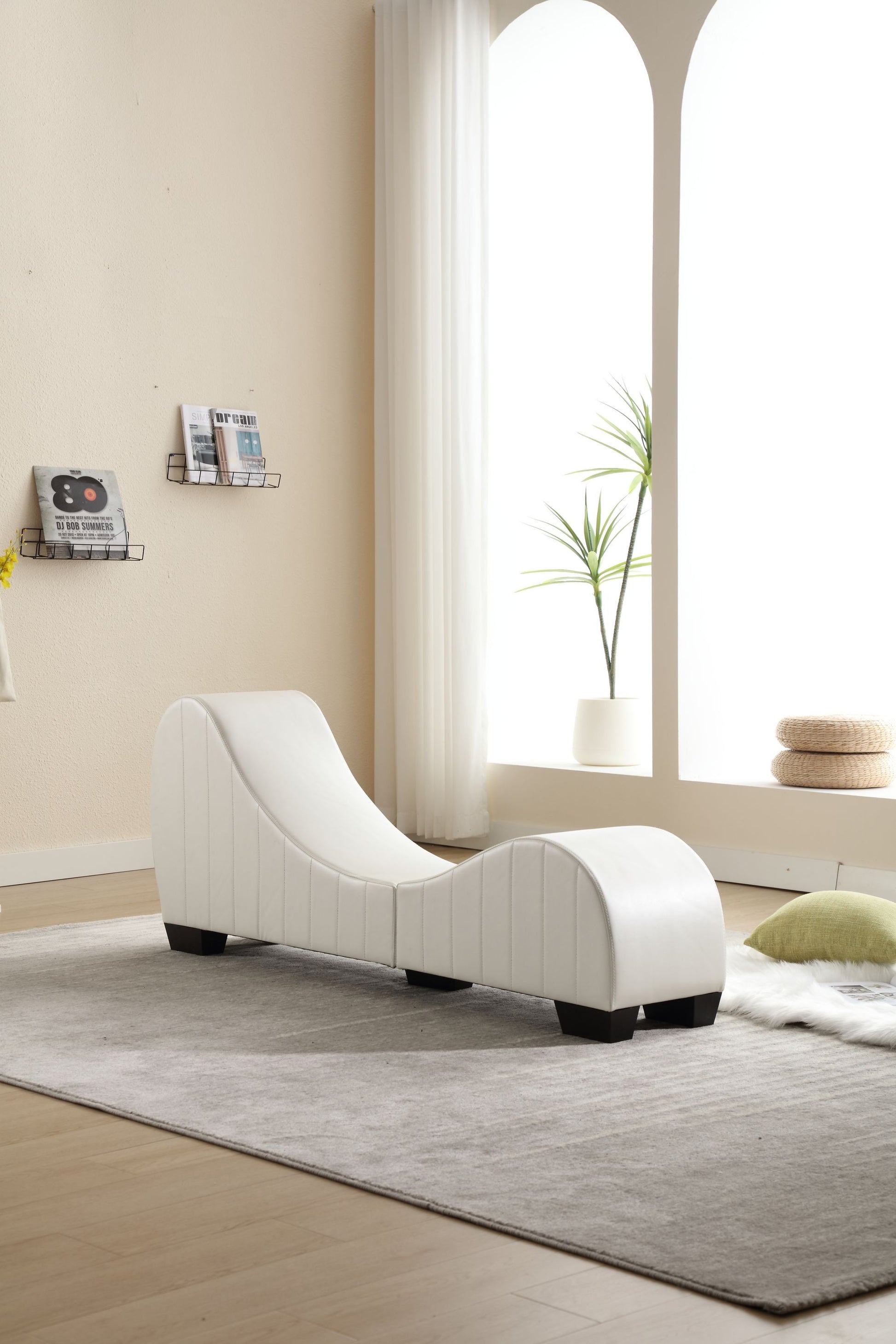 Factory Direct Yoga Chaise Lounge Collection For Stretching & Relaxation Modern Faux Leather Curved Sofa, Modern Faux Leather Curved Sofa, Living Room Bedroom Accent White Primary Living Space American Design,Luxury Plywood Pvc