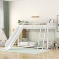 Metal Bunk Bed With Slide, Twin Over Twin, White Box Spring Not Required White Metal Bedroom Metal