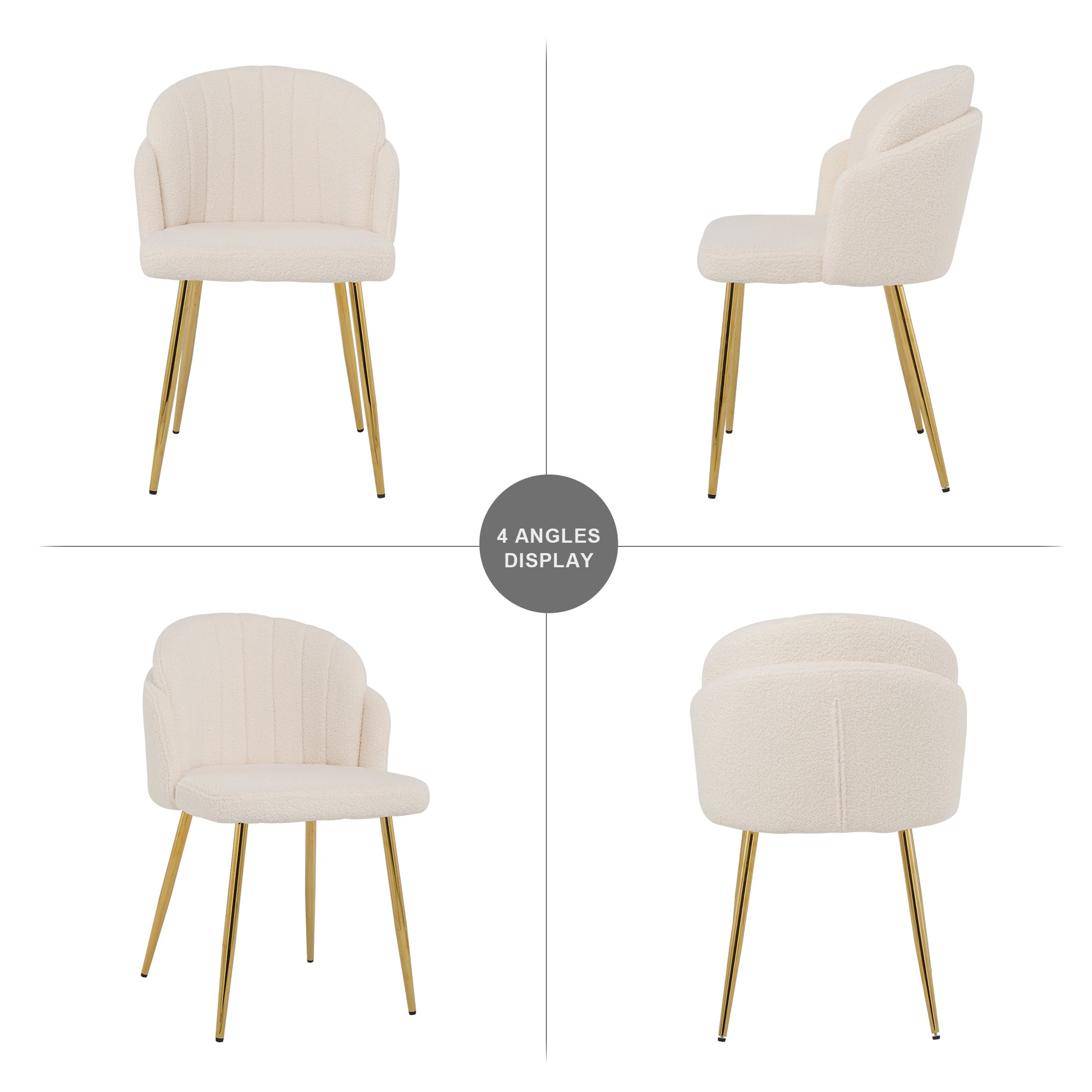 Modern Simple Teddy Fleece Dining Chair Fabric Upholstered Chairs Home Bedroom Stool Back Dressing Chair Gold Metal Legs Set Of 2 Beige Metal