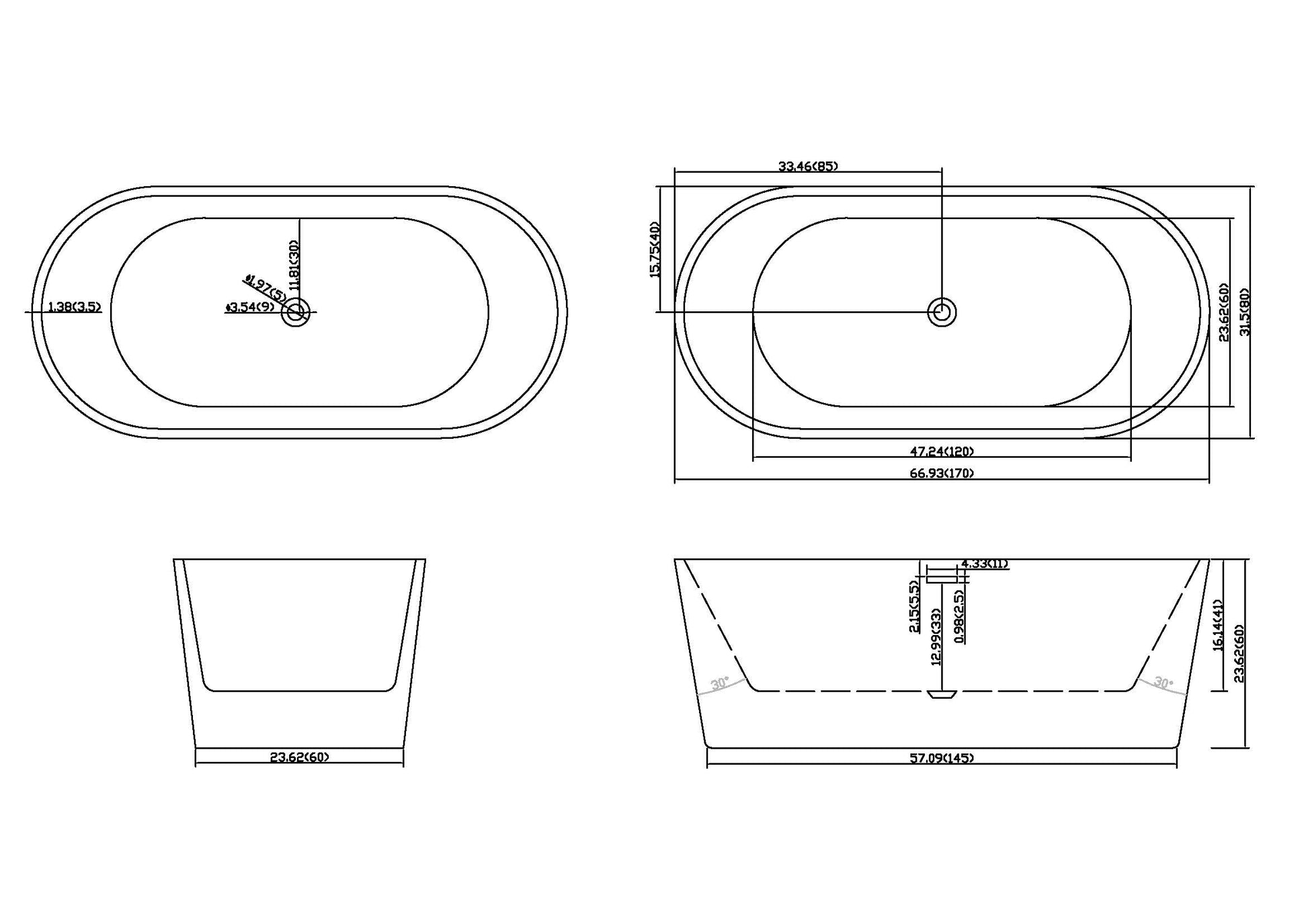 67" Acrylic Freestanding Bathtub Acrylic Soaking Tubs, Oval Shape Freestanding Bathtub With Chrome Overflow And Pop Up Drain Gloss White Oval Bathroom Freestanding Tubs Polished 61 69 In Contemporary Soaking Center Acrylic Acrylic