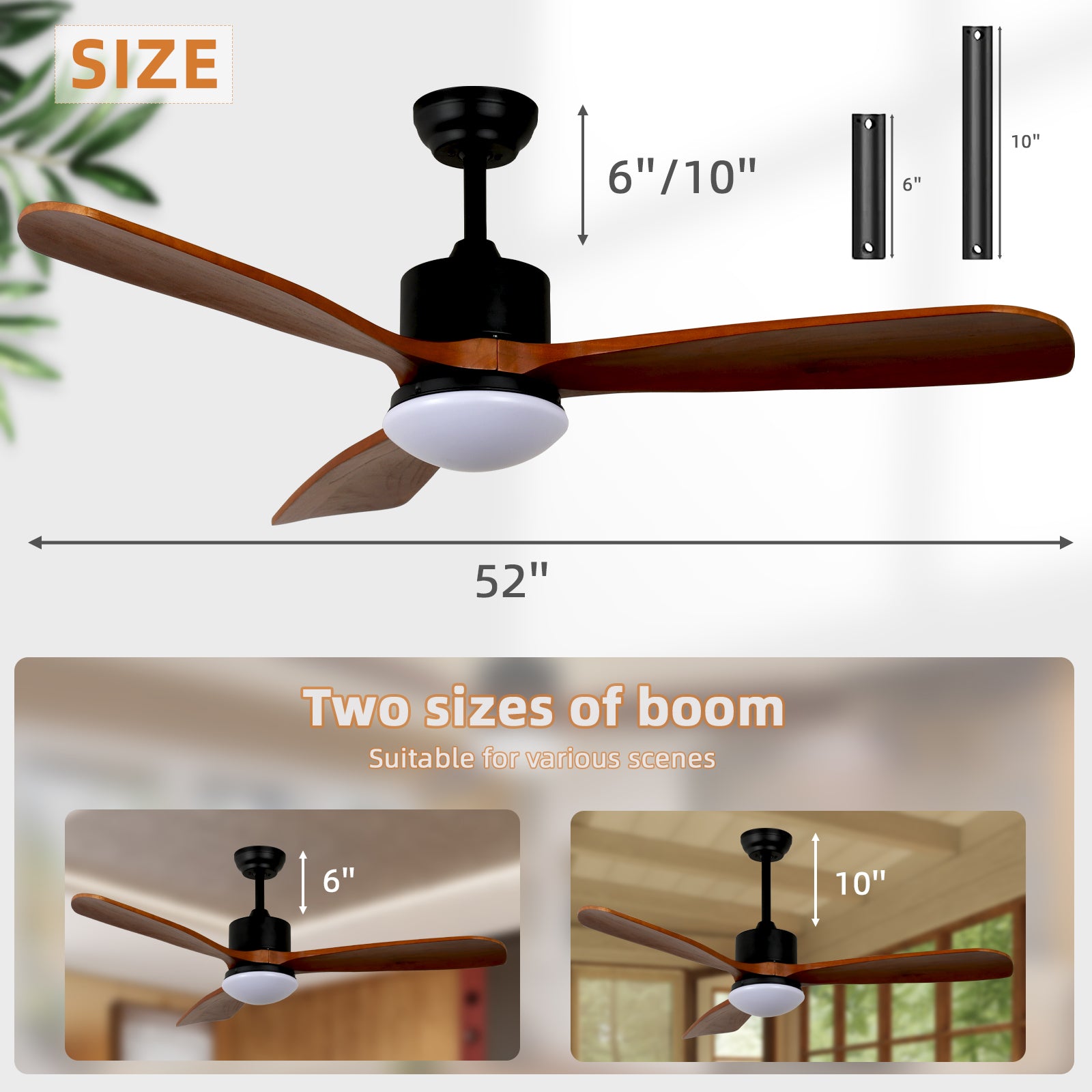 52" Wood Colour Straight Blade Ceiling Fan Light