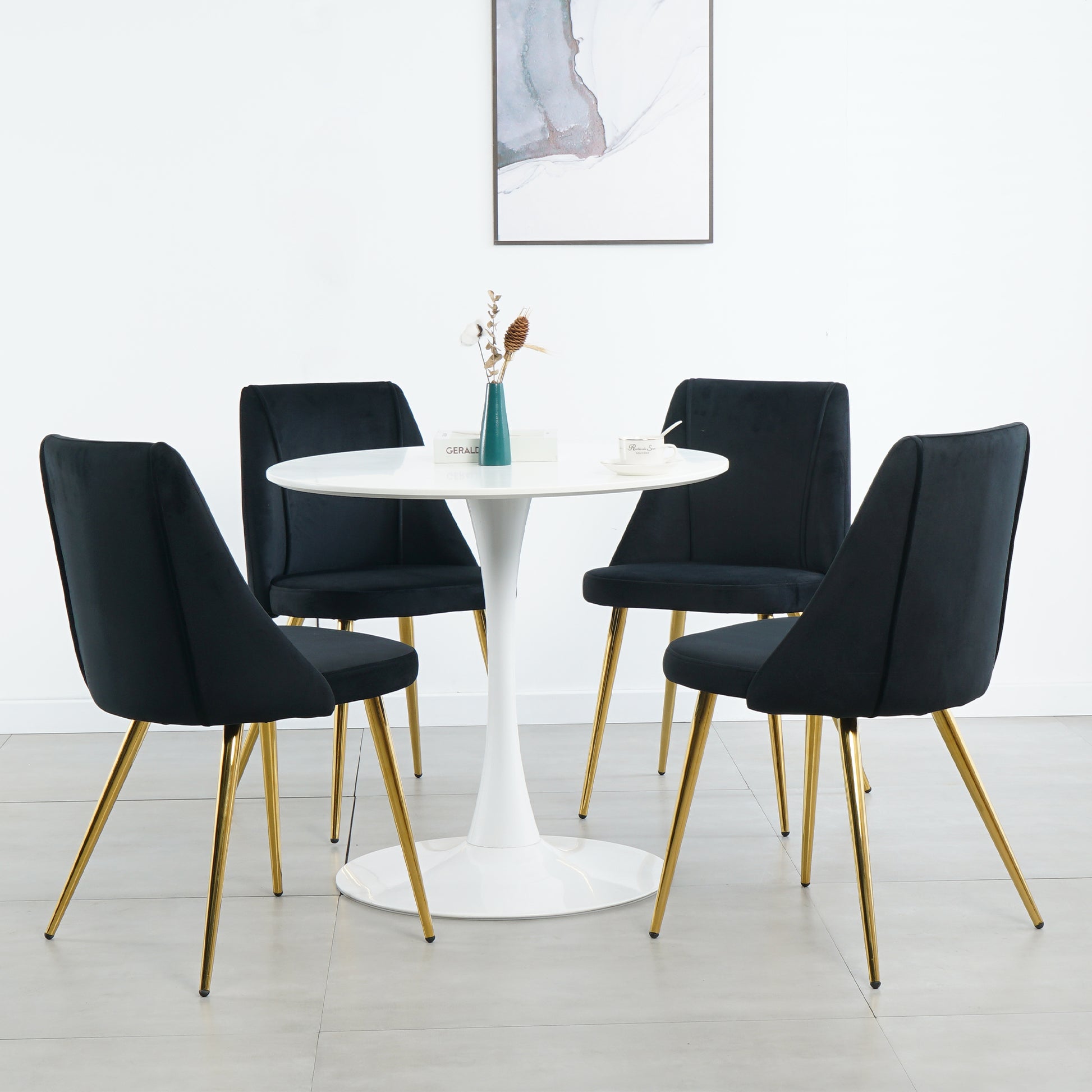 Modern Simple Velvet Dining Black Chair Home Bedroom Stool Back Dressing Chair Student Desk Chair Gold Metal Legs Set Of 4 Metal Black Velvet