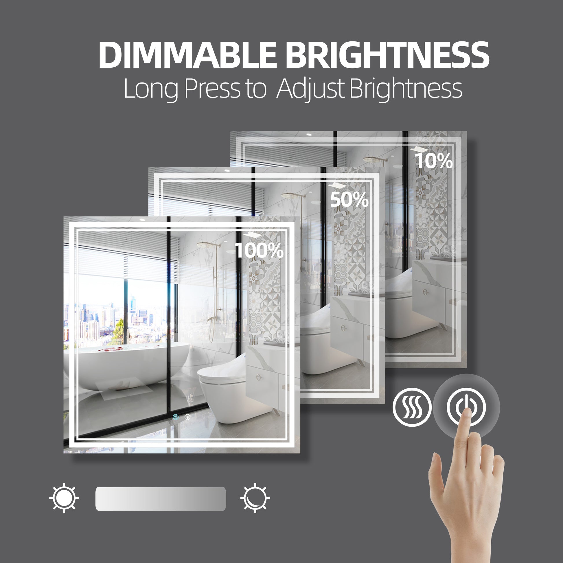 36 X 36 Led Mirror For Bathroom, Led Vanity Mirror, Adjustable 3 Color, Dimmable Vanity Mirror With Lights, Anti Fog, Touch Control Wall Mounted Bathroom Mirror,Vertical Natural Modern Glass