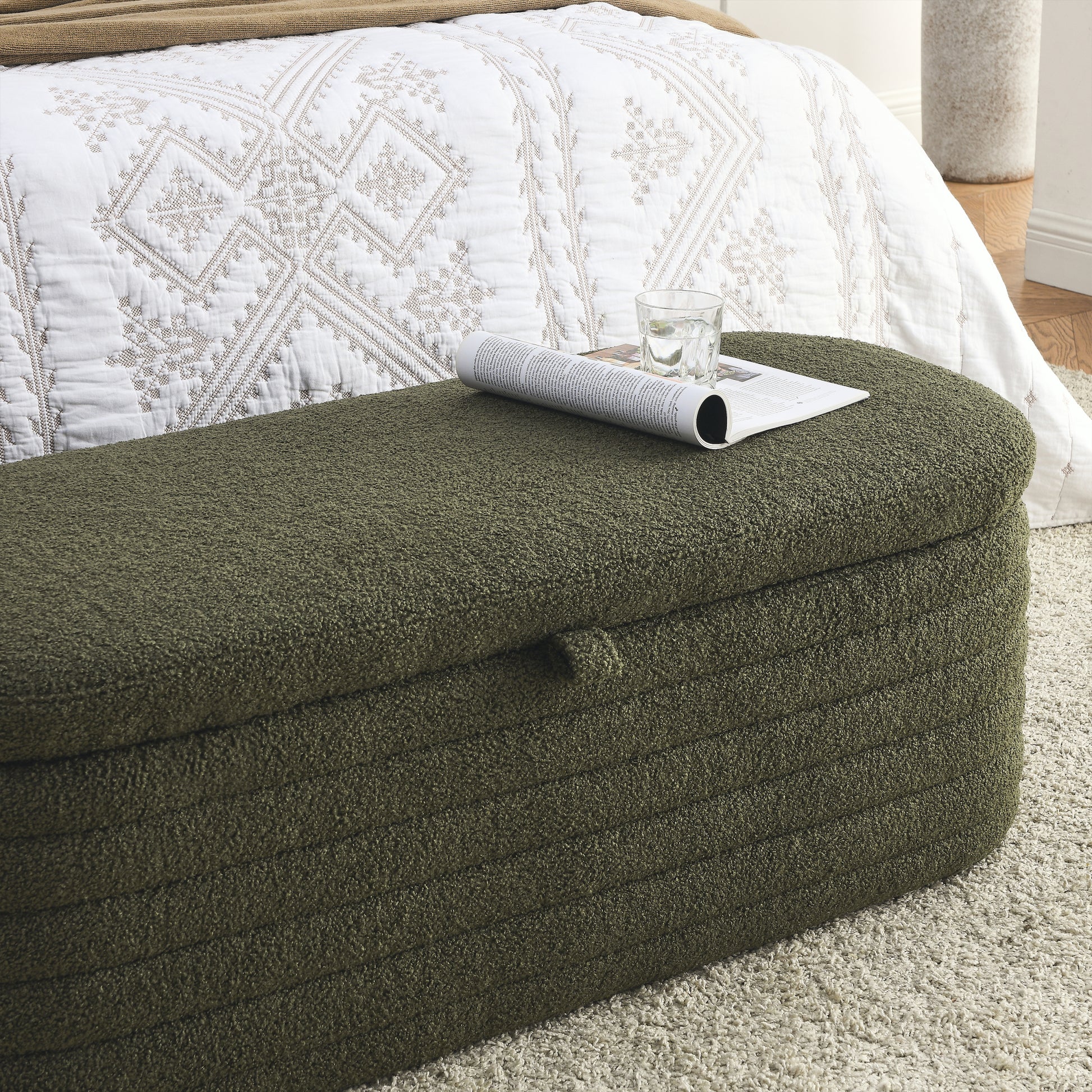 Video Welike Length 45.5 Inchesstorage Ottoman Bench Upholstered Fabric Storage Bench End Of Bed Stool With Safety Hinge For Bedroom, Living Room, Entryway, Green Teddy. Green Foam Fabric