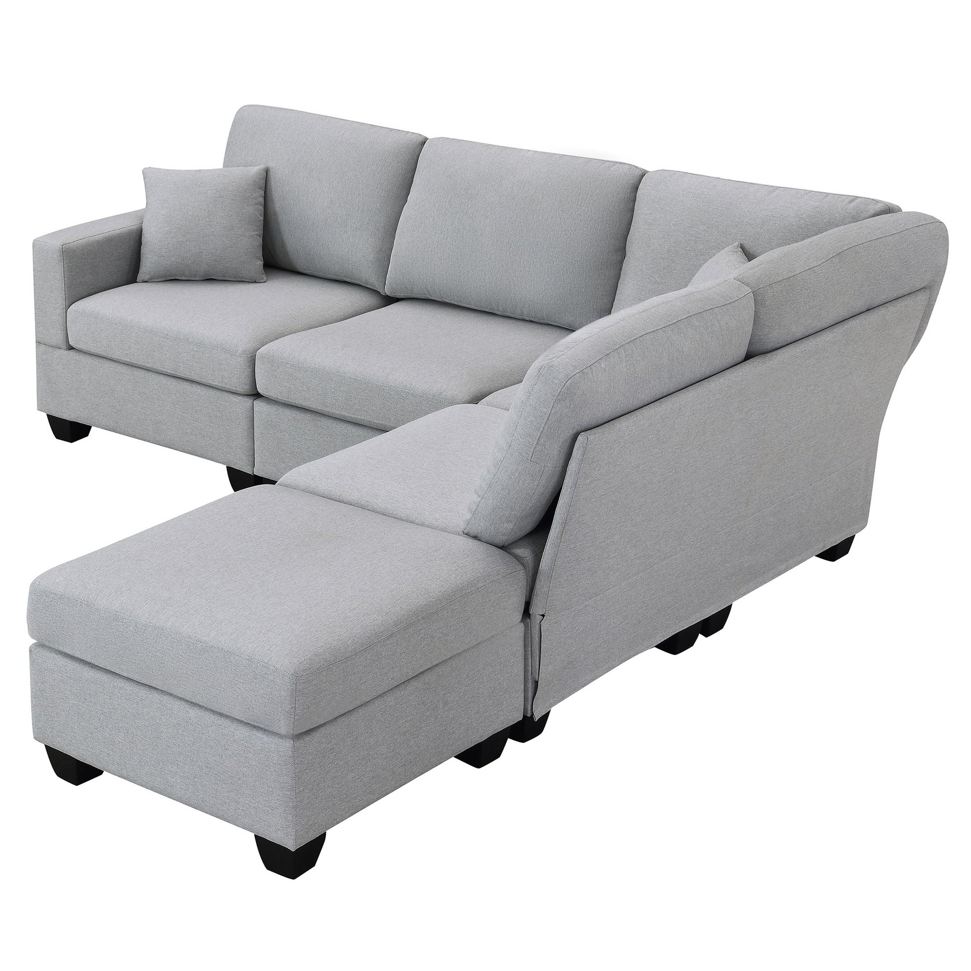 89.8*60.2" Modern Sectional Sofa,5 Seat Modular Couch Set With Convertible Ottoman,L Shape Linen Fabric Corner Couch Set With 2 Pillows For Living Room,Apartment,Office, 3 Colors Grey Linen