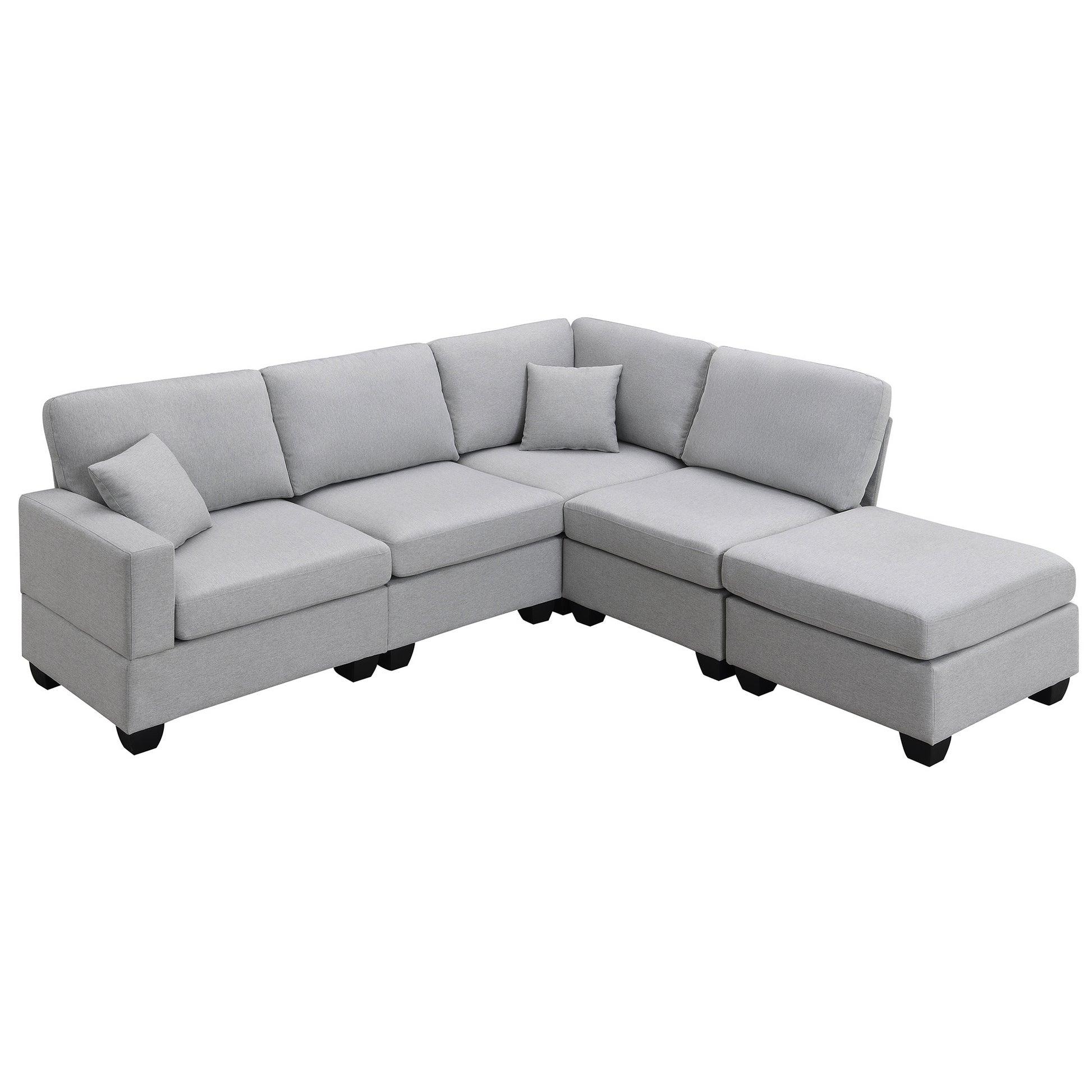 89.8*60.2" Modern Sectional Sofa,5 Seat Modular Couch Set With Convertible Ottoman,L Shape Linen Fabric Corner Couch Set With 2 Pillows For Living Room,Apartment,Office, 3 Colors Grey Linen