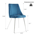 Modern Simple Velvet Blue Dining Chair Home Bedroom Stool Back Dressing Chair Student Desk Chair Chrome Metal Legs Set Of 4 Metal Blue Velvet