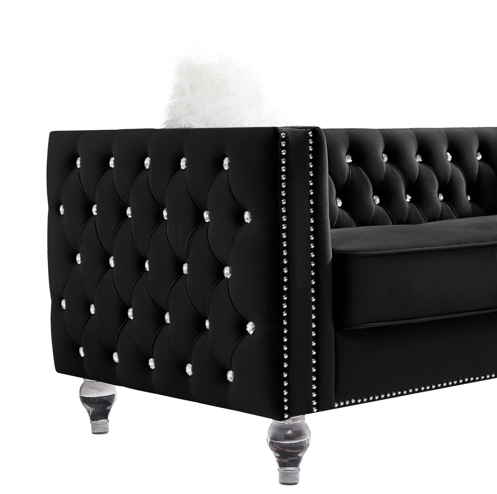 2066 Three Seat Sofa Black Seat Armrest Black Velvet