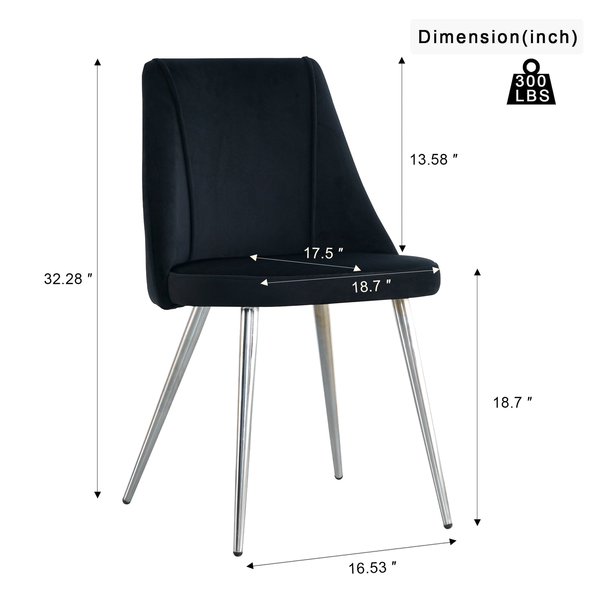 Modern Simple Velvet Black Dining Chair Home Bedroom Stool Back Dressing Chair Student Desk Chair Chrome Metal Legs Set Of 4 Metal Black Velvet