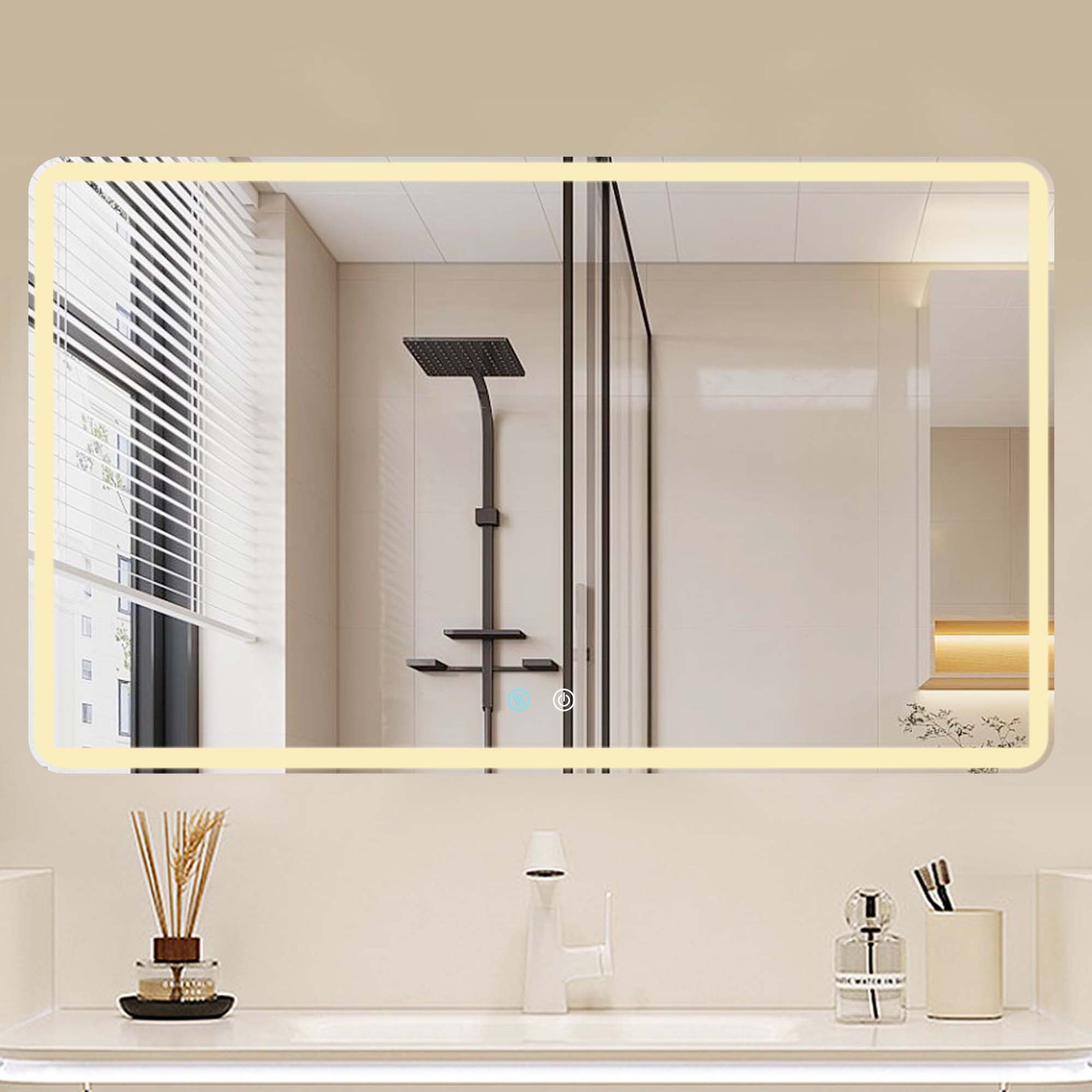 60 X 36 Led Mirror For Bathroom, Led Vanity Mirror, Adjustable 3 Color, Dimmable Vanity Mirror With Lights, Anti Fog, Touch Control Wall Mounted Bathroom Mirror,Vertical Natural Modern Glass