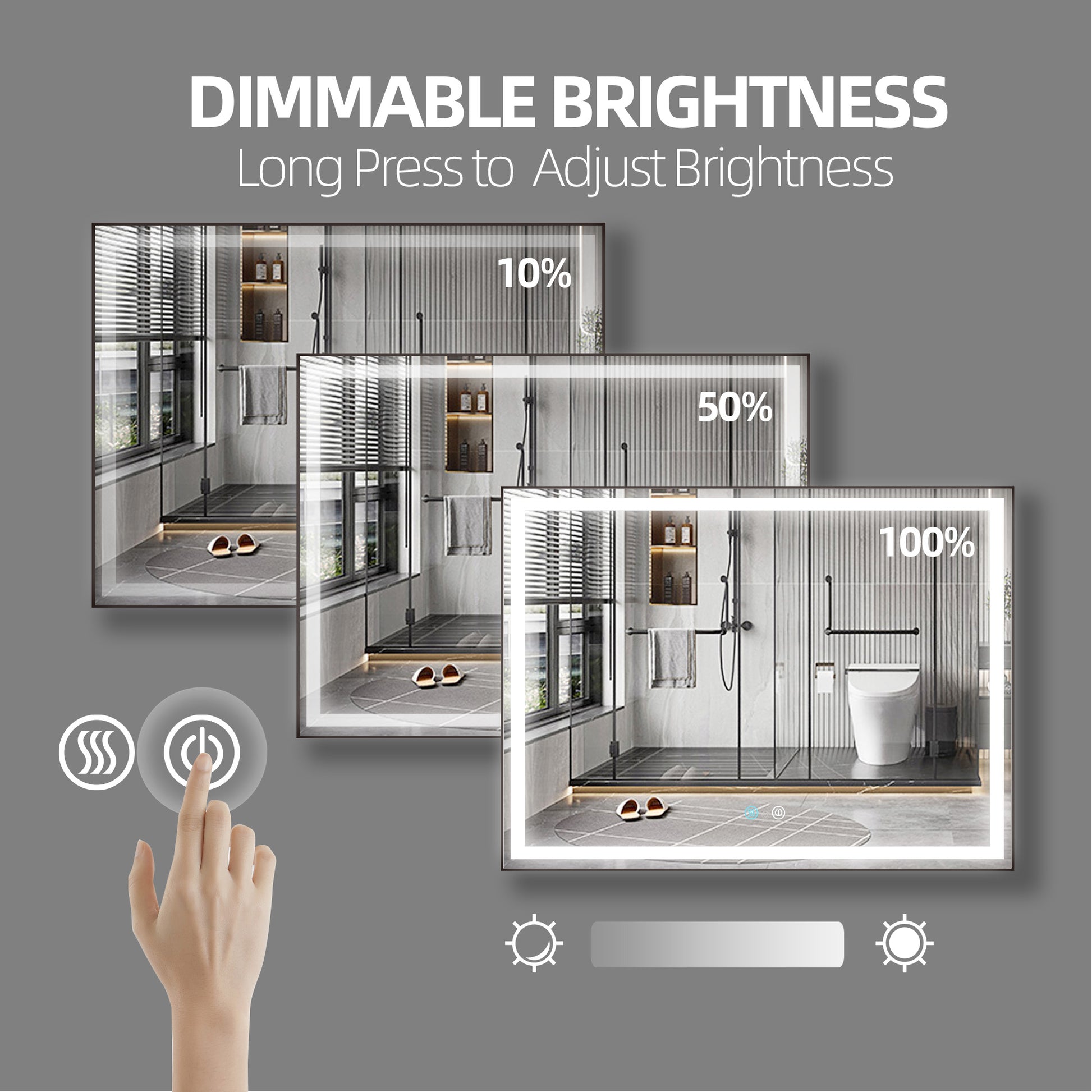 48 X 36 Led Mirror For Bathroom, Led Vanity Mirror, Adjustable 3 Color, Dimmable Vanity Mirror With Lights, Anti Fog, Touch Control Wall Mounted Bathroom Mirror,Vertical Natural Modern Glass