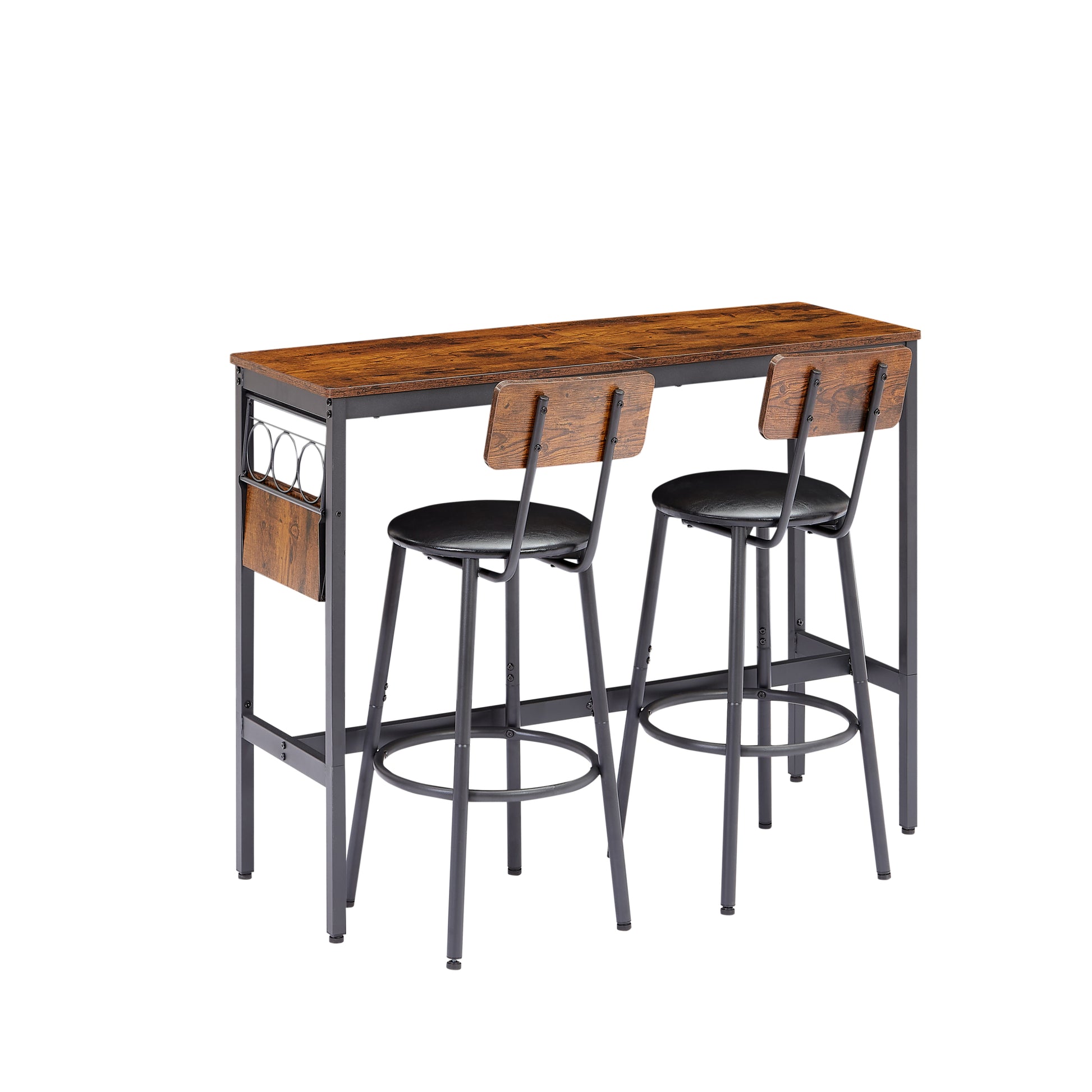 Bar Table Set With Wine Bottle Storage Rack. Rustic Brown,47.24'' L X 15.75'' W X 35.43'' H. Rustic Brown Particle Board