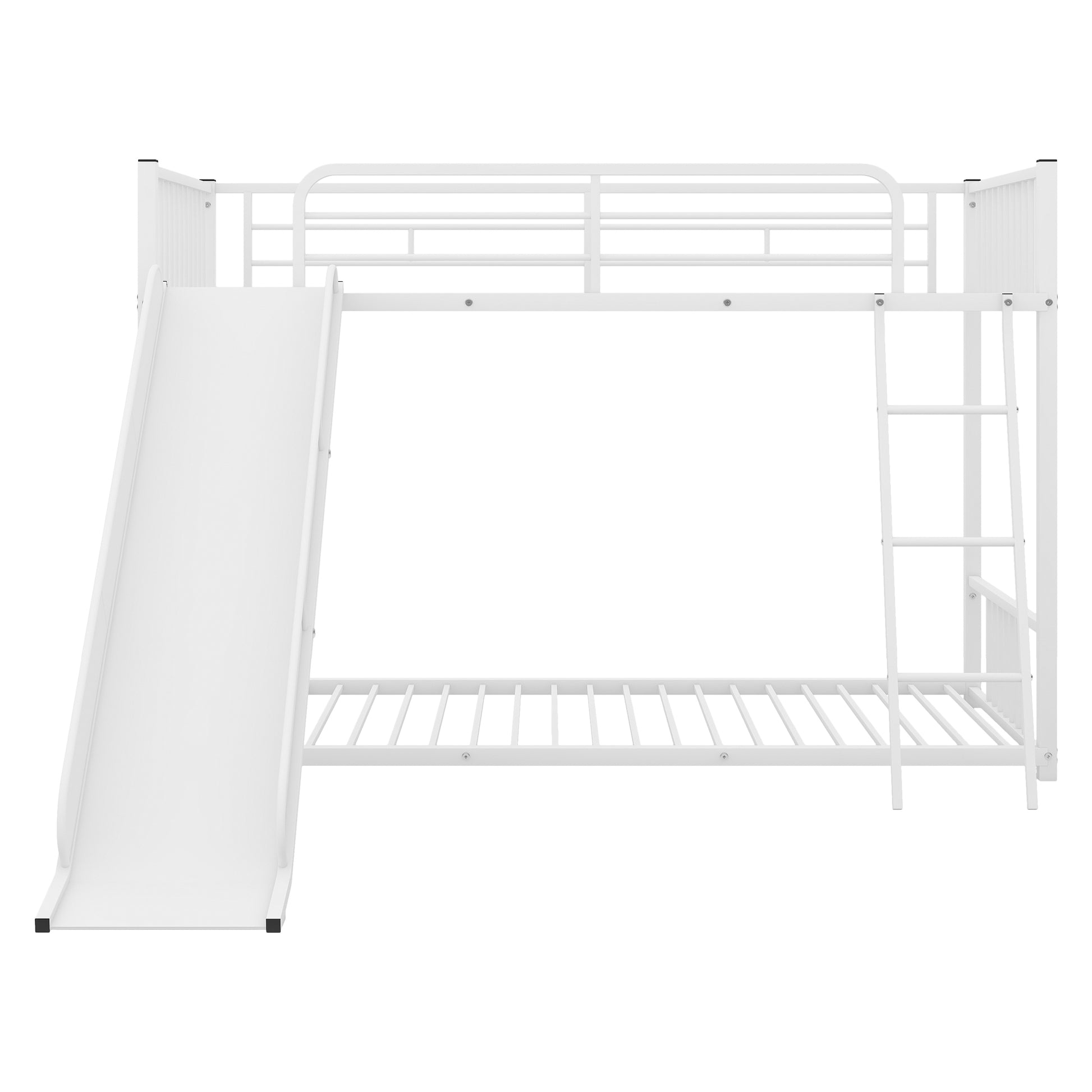 Metal Bunk Bed With Slide, Twin Over Twin, White Box Spring Not Required White Metal Bedroom Metal