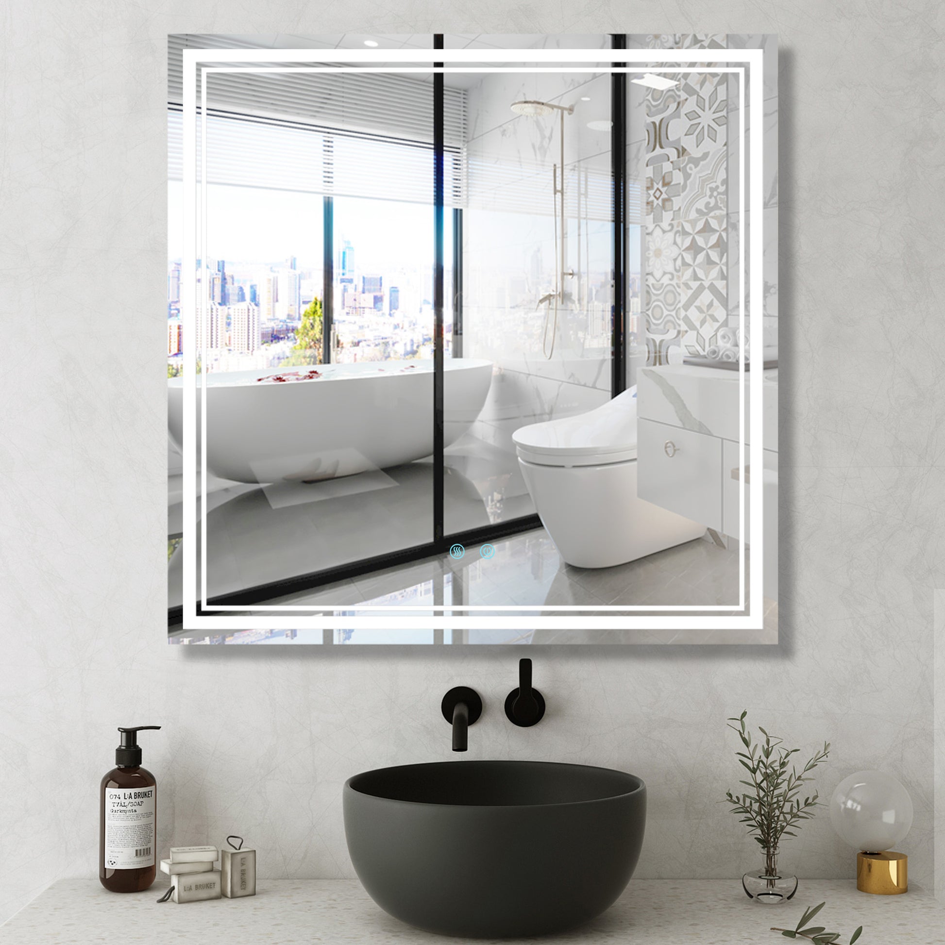 36 X 36 Led Mirror For Bathroom, Led Vanity Mirror, Adjustable 3 Color, Dimmable Vanity Mirror With Lights, Anti Fog, Touch Control Wall Mounted Bathroom Mirror,Vertical Natural Modern Glass