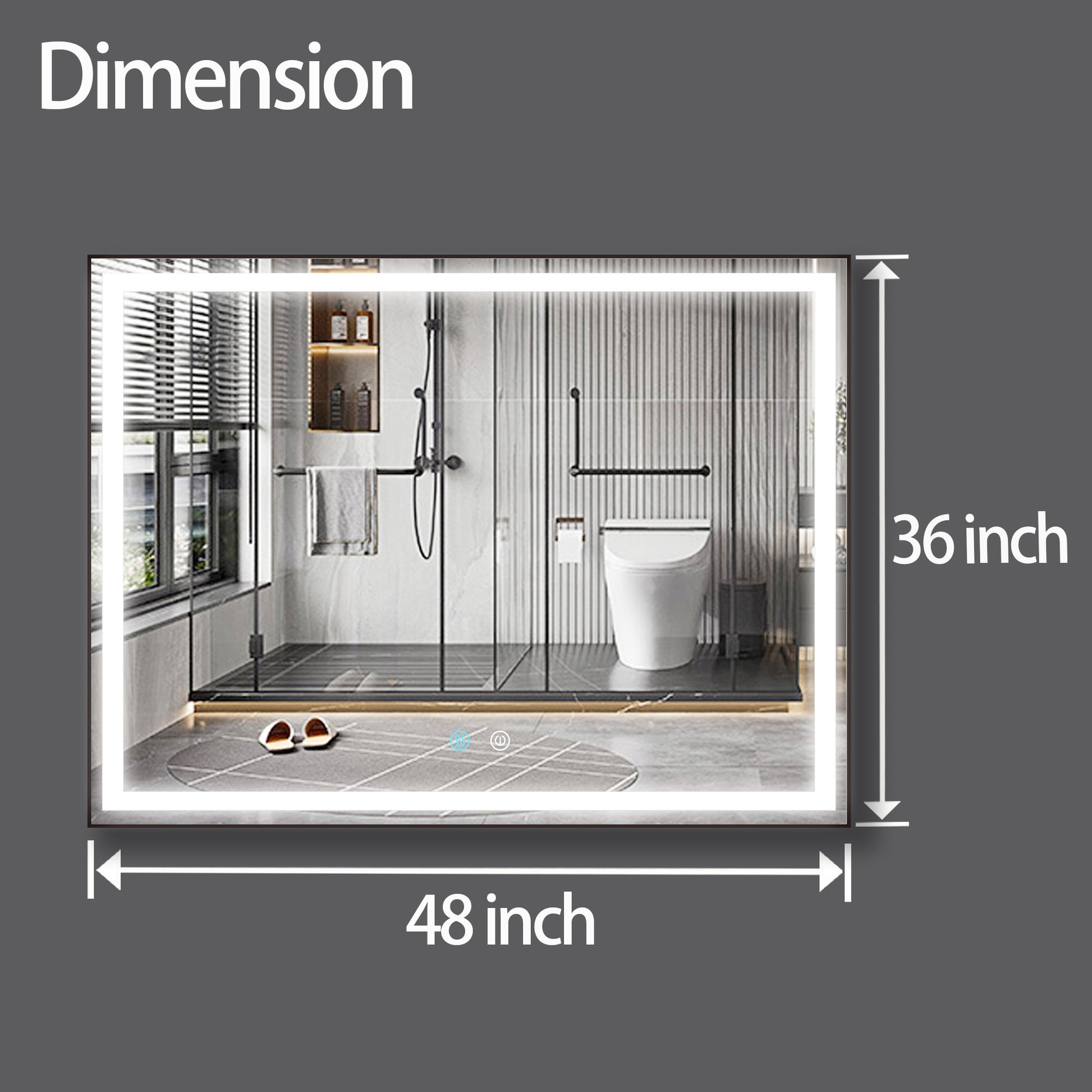 48 X 36 Led Mirror For Bathroom, Led Vanity Mirror, Adjustable 3 Color, Dimmable Vanity Mirror With Lights, Anti Fog, Touch Control Wall Mounted Bathroom Mirror,Vertical Natural Modern Glass