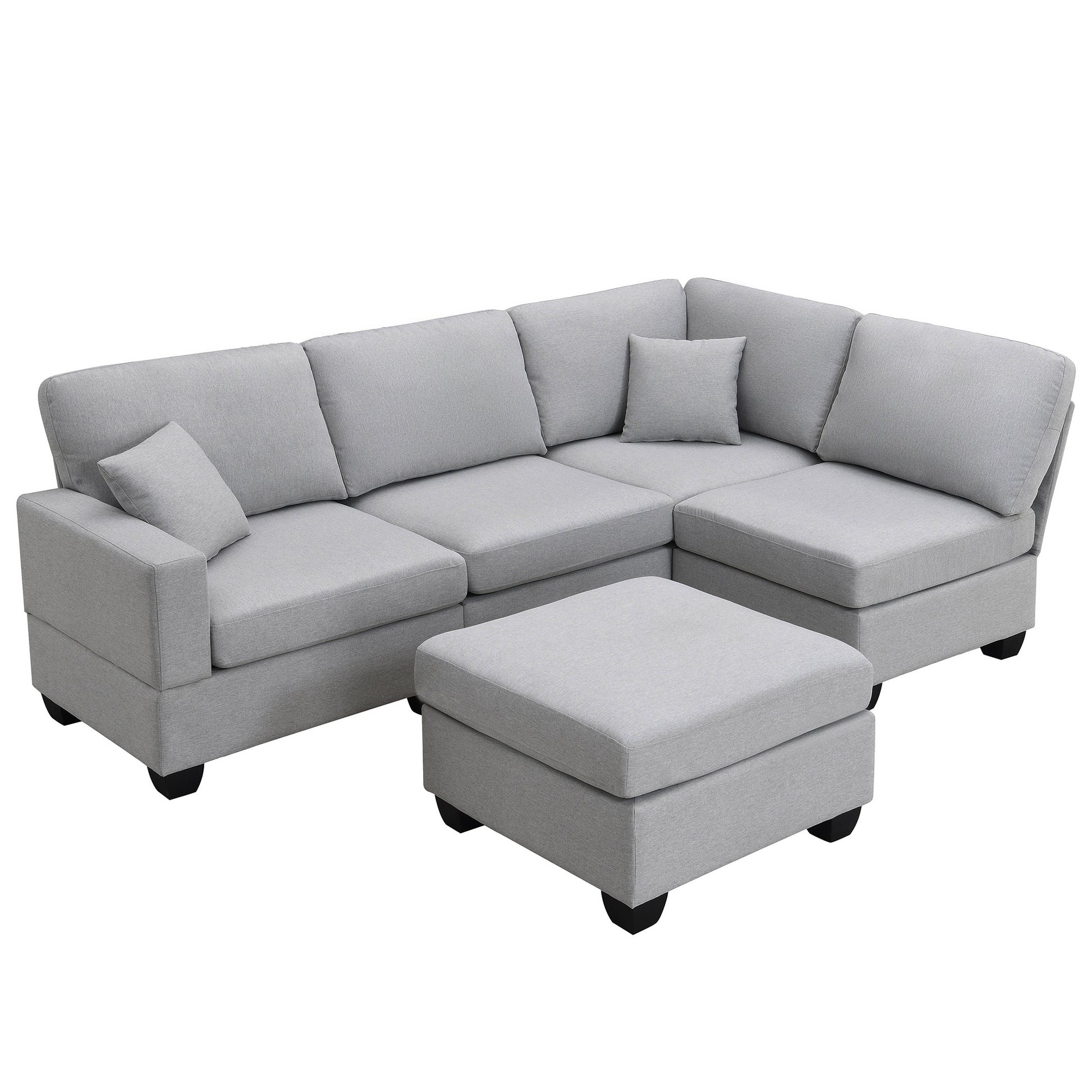 89.8*60.2" Modern Sectional Sofa,5 Seat Modular Couch Set With Convertible Ottoman,L Shape Linen Fabric Corner Couch Set With 2 Pillows For Living Room,Apartment,Office, 3 Colors Grey Linen