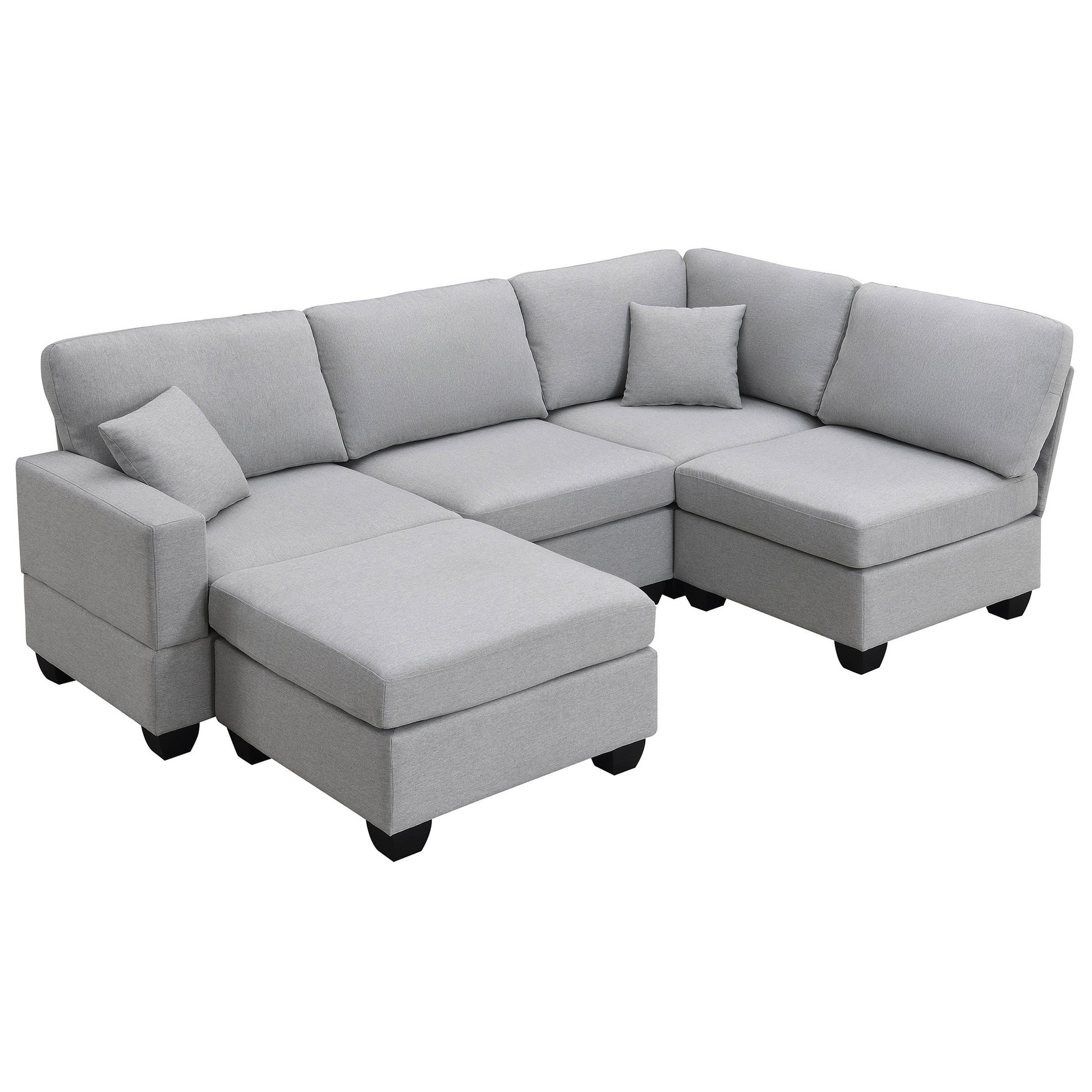 89.8*60.2" Modern Sectional Sofa,5 Seat Modular Couch Set With Convertible Ottoman,L Shape Linen Fabric Corner Couch Set With 2 Pillows For Living Room,Apartment,Office, 3 Colors Grey Linen