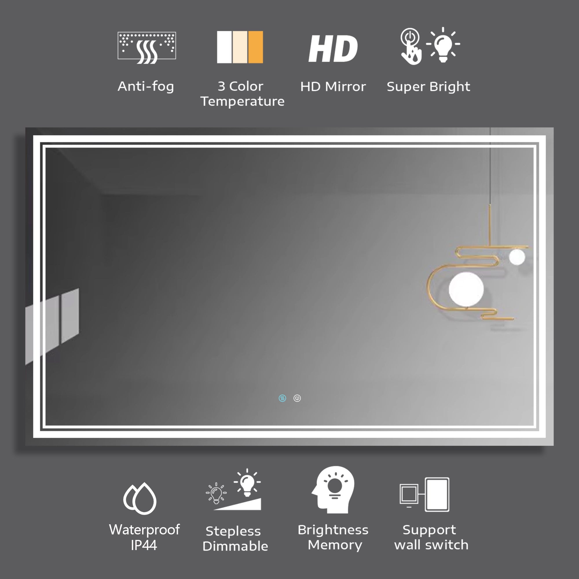 60 x 36 LED Mirror for Bathroom, LED Vanity Mirror natural-modern-glass
