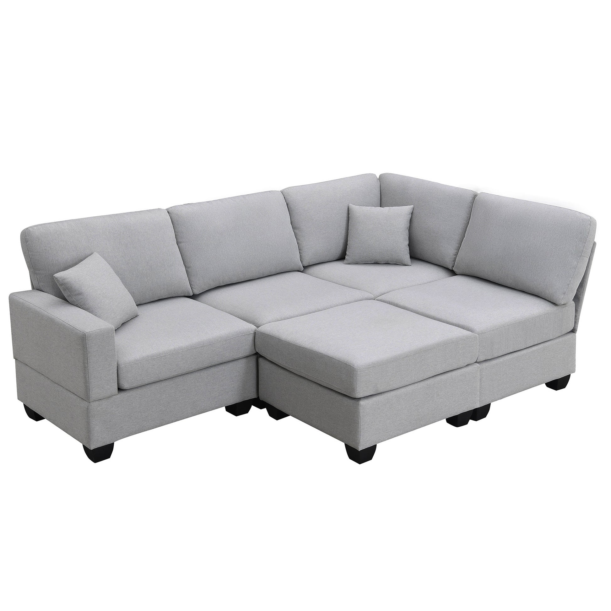 89.8*60.2" Modern Sectional Sofa,5 Seat Modular Couch Set With Convertible Ottoman,L Shape Linen Fabric Corner Couch Set With 2 Pillows For Living Room,Apartment,Office, 3 Colors Grey Linen