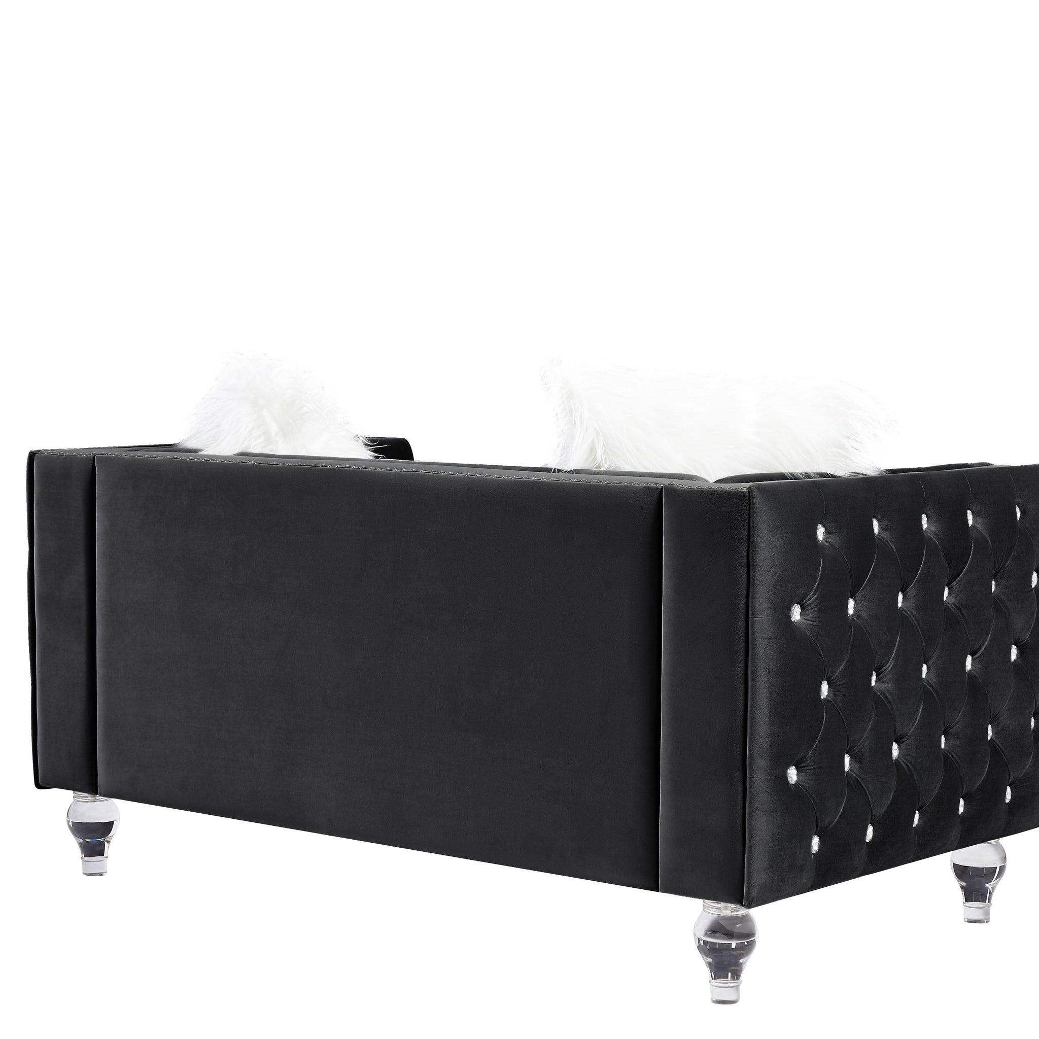 2066 Three Seat Sofa Black Seat Armrest Black Velvet