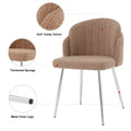 Modern Simple Brown Teddy Fleece Dining Chair Fabric Upholstered Chairs Home Bedroom Stool Back Dressing Chair Chrome Metal Legs Set Of 2 Brown Foam Metal