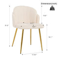 Modern Simple Teddy Fleece Dining Chair Fabric Upholstered Chairs Home Bedroom Stool Back Dressing Chair Gold Metal Legs Set Of 2 Beige Metal