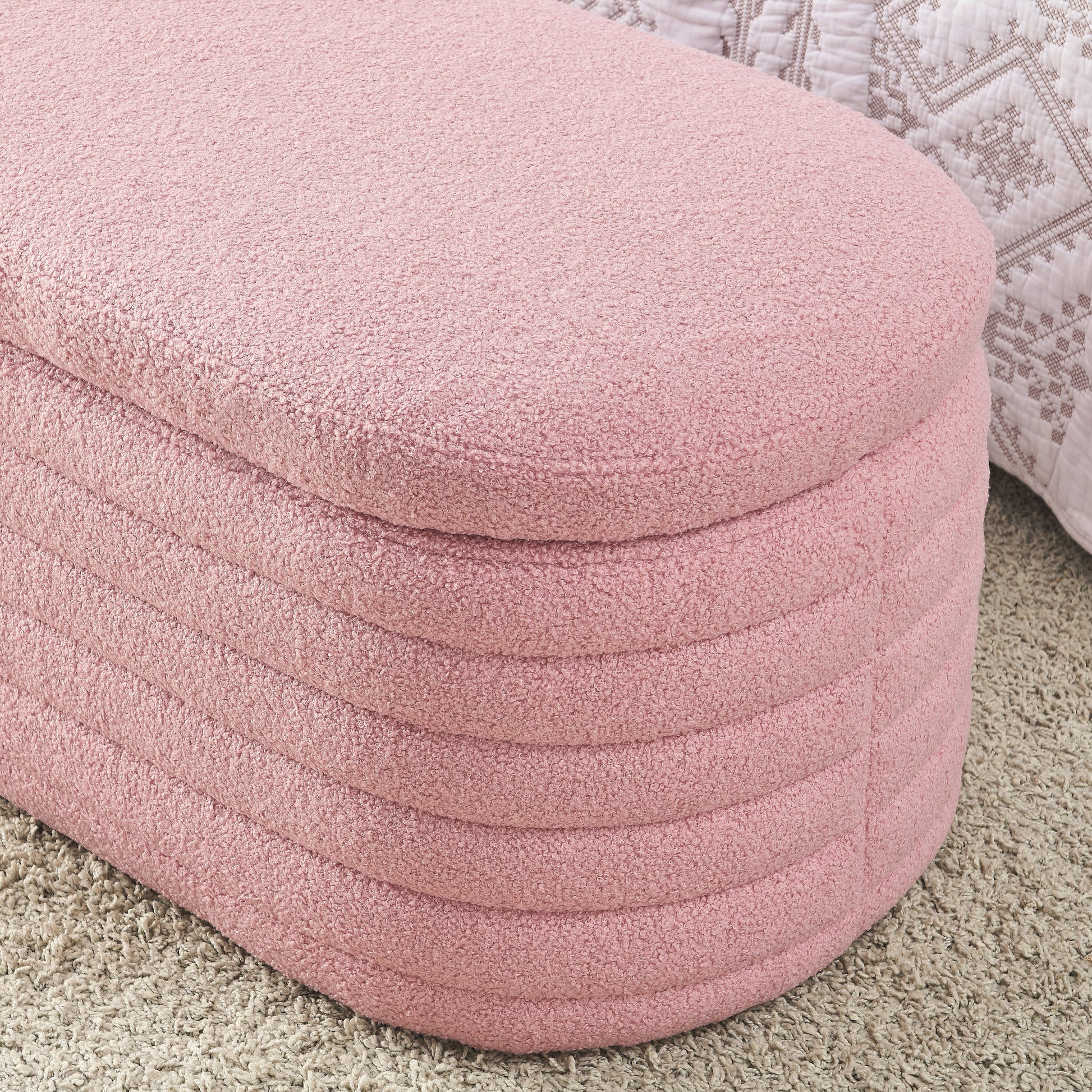 Video Welike Length 45.5 Inchesstorage Ottoman Bench Upholstered Fabric Storage Bench End Of Bed Stool With Safety Hinge For Bedroom, Living Room, Entryway, Pink Teddy. Pink Teddy Foam Fabric