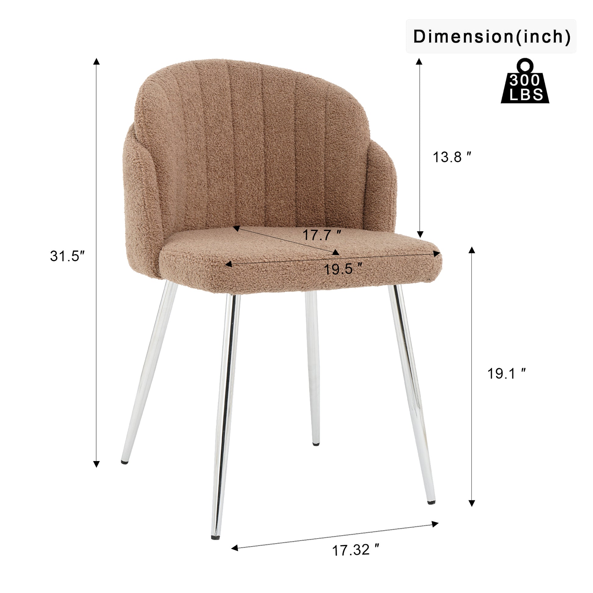 Modern Simple Brown Teddy Fleece Dining Chair Fabric Upholstered Chairs Home Bedroom Stool Back Dressing Chair Chrome Metal Legs Set Of 2 Brown Foam Metal