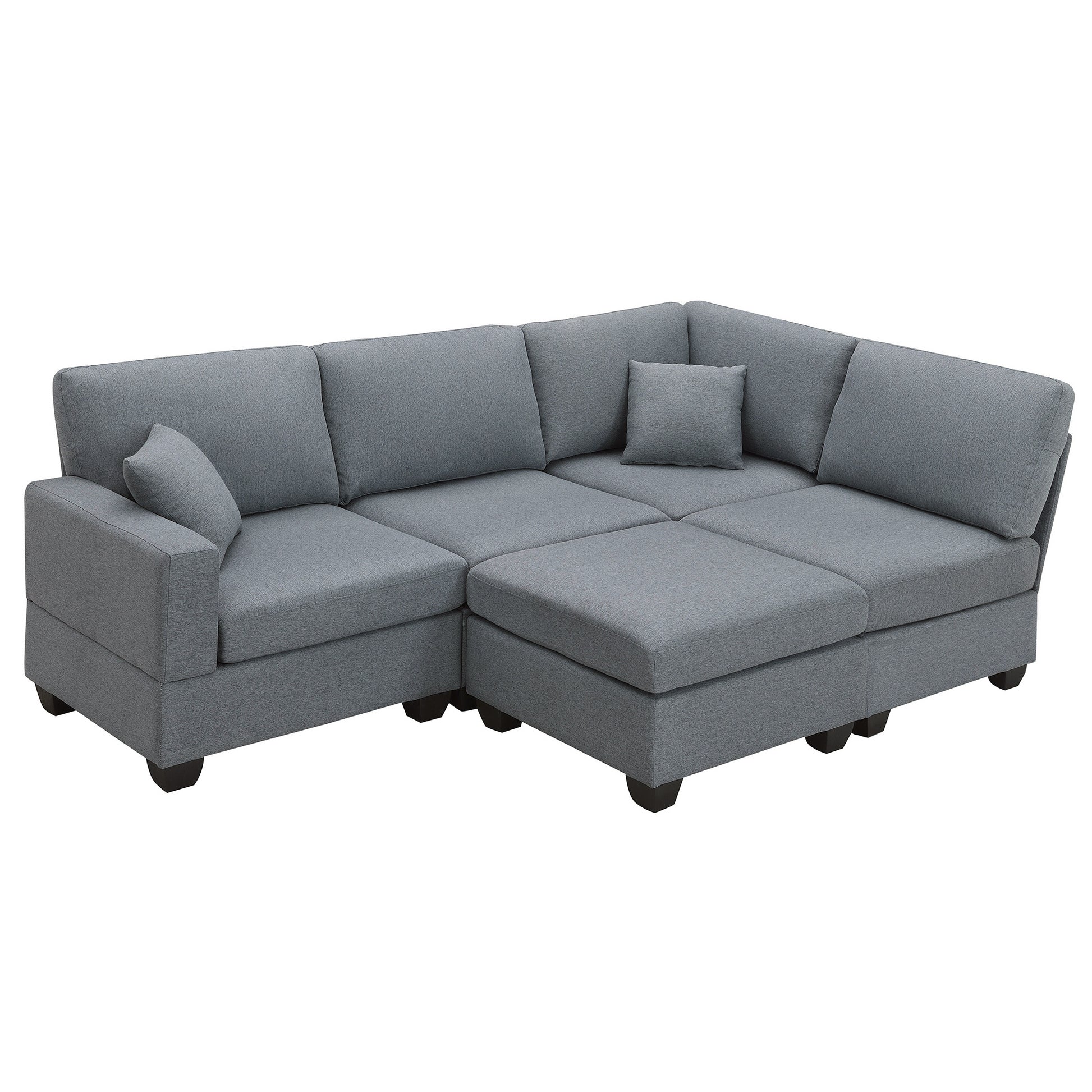 89.8*60.2" Modern Sectional Sofa,5 Seat Modular Couch Set With Convertible Ottoman,L Shape Linen Fabric Corner Couch Set With 2 Pillows For Living Room,Apartment,Office, 3 Colors Dark Grey Linen