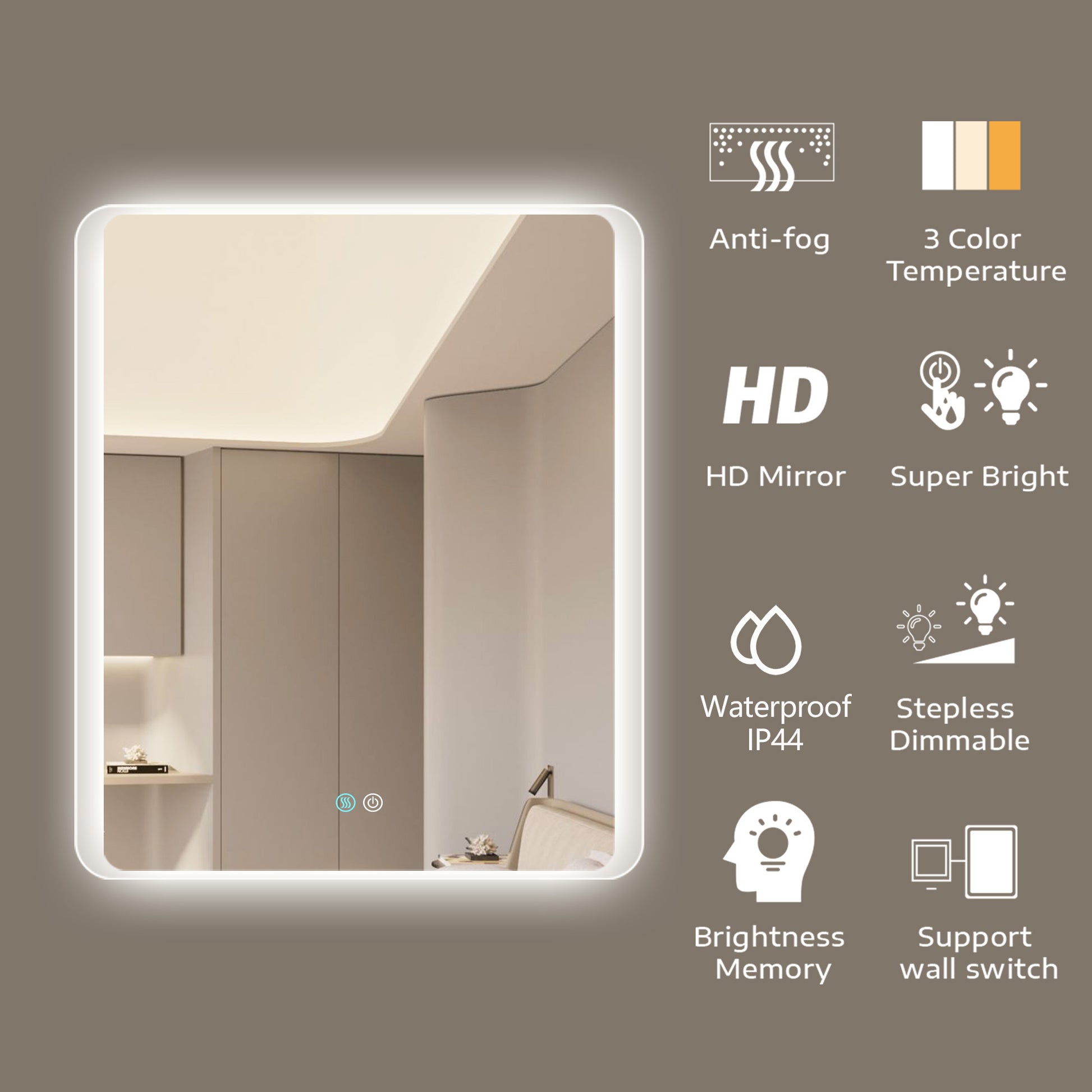 30 x 36 LED Mirror for Bathroom, LED Vanity Mirror natural-modern-glass