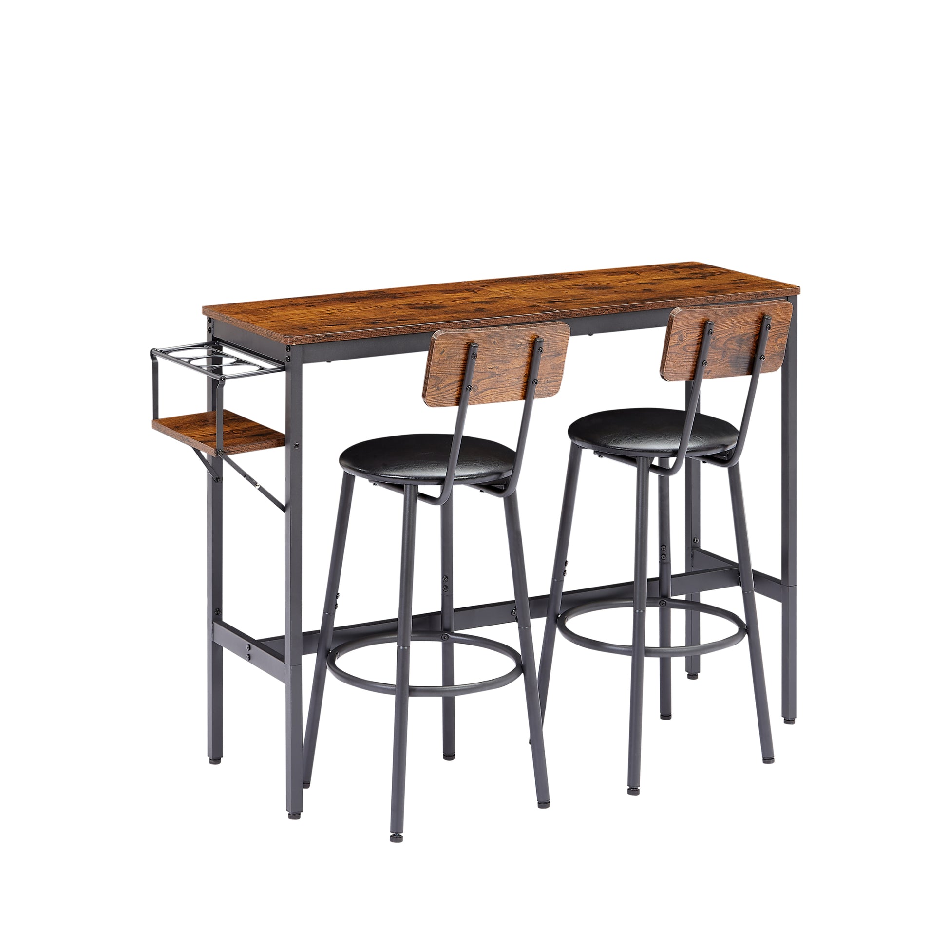 Bar Table Set With Wine Bottle Storage Rack. Rustic Brown,47.24'' L X 15.75'' W X 35.43'' H. Rustic Brown Particle Board