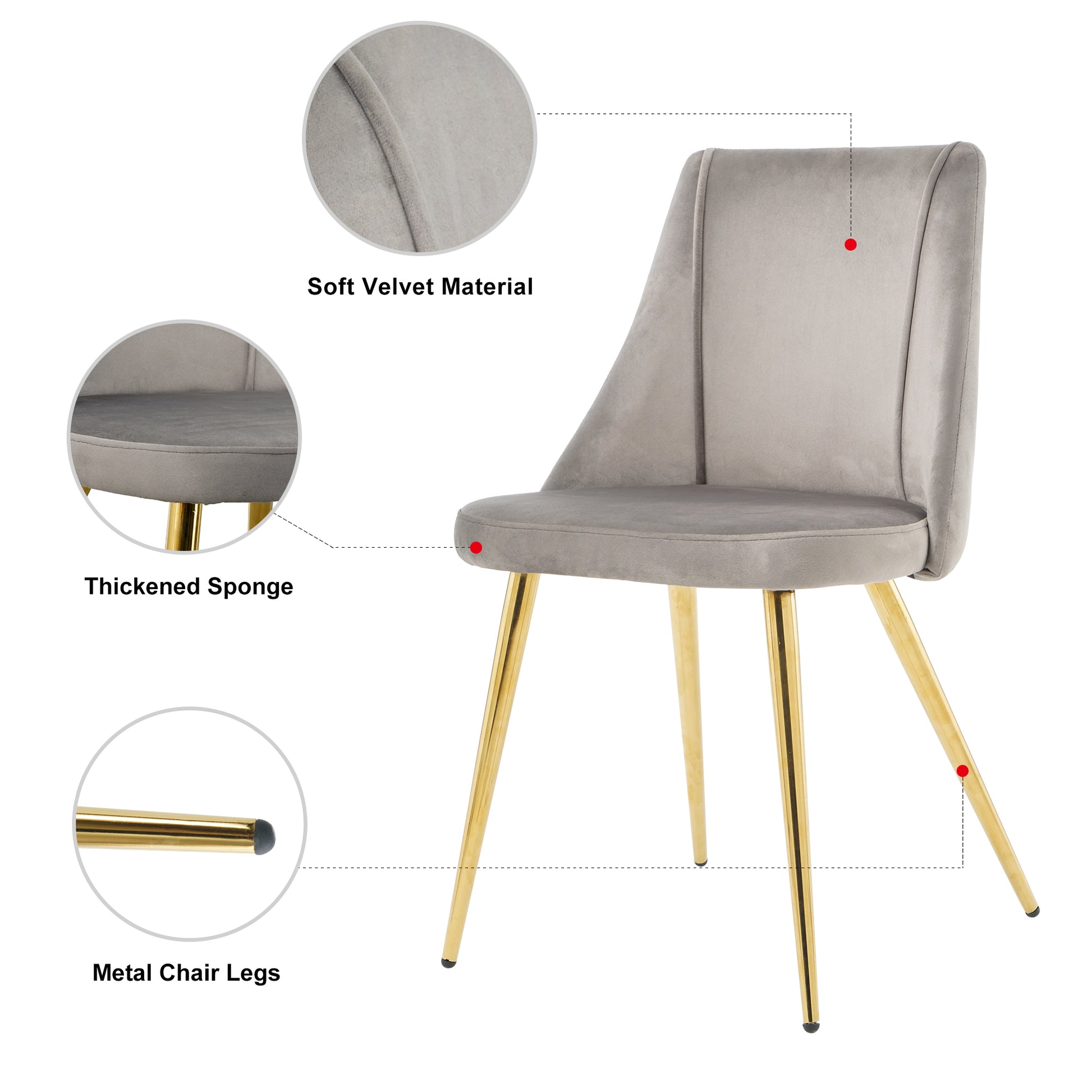 Modern Simple Light Luxury Dining Grey Chair Home Bedroom Stool Back Dressing Chair Student Desk Chair Gold Metal Legs Set Of 4 Metal Grey Velvet